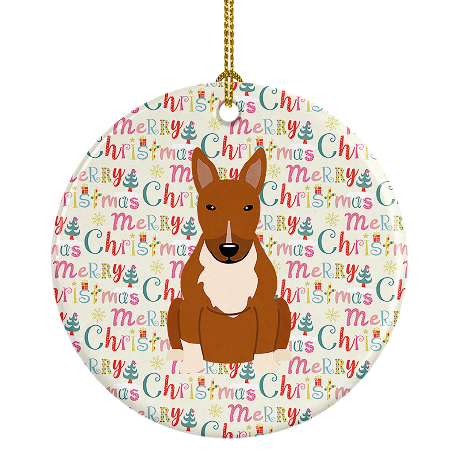 Buy this Merry Christmas Bull Terrier Red Ceramic Ornament