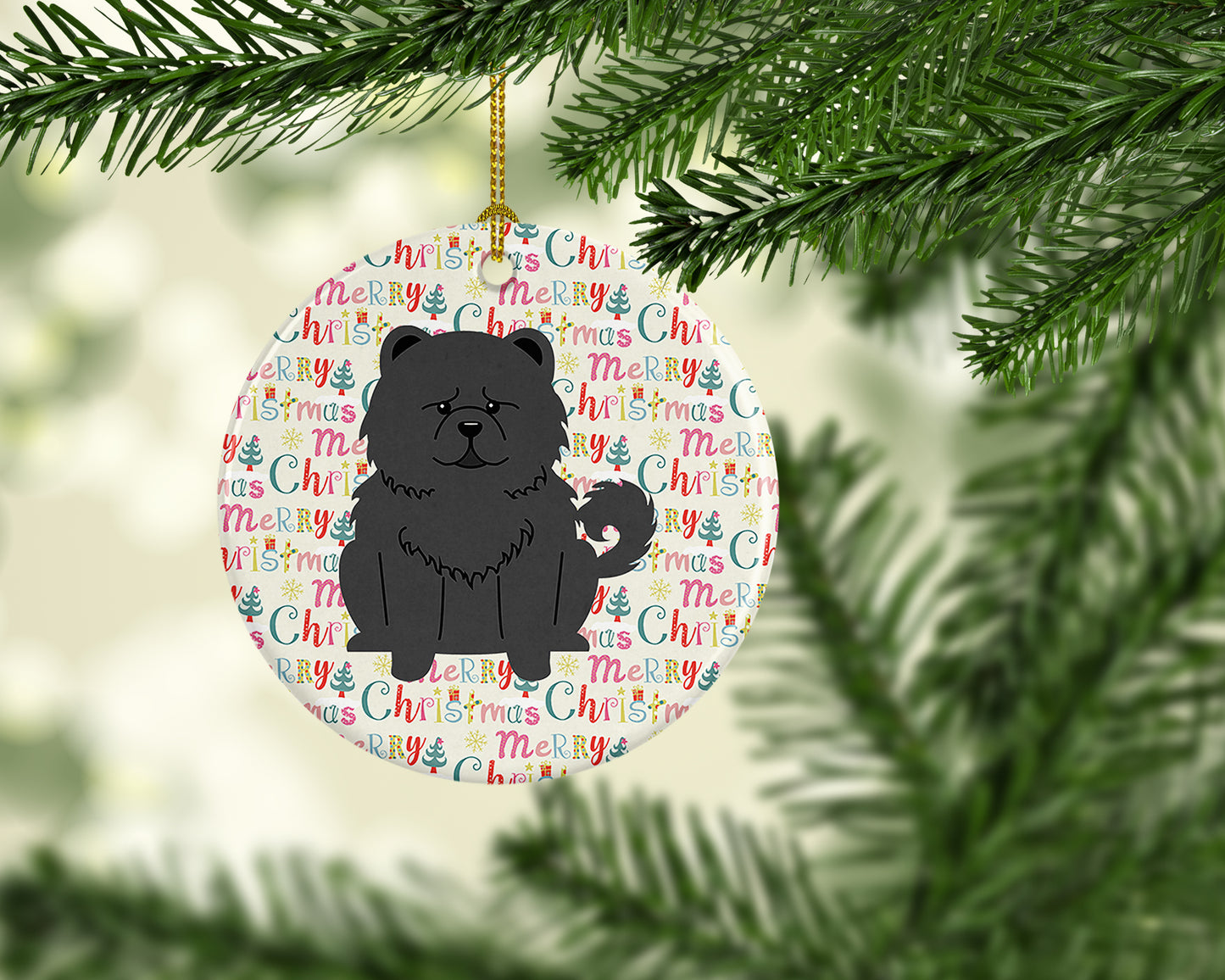 Merry Christmas Chow Chow Black Ceramic Ornament