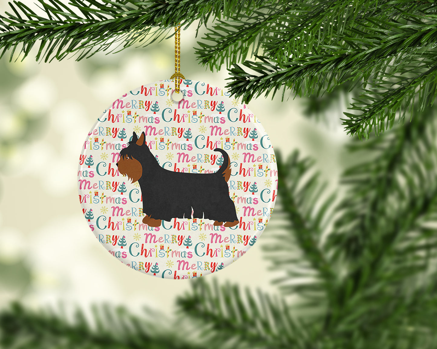 Australian Silky Terrier Merry Christmas Ceramic Ornament