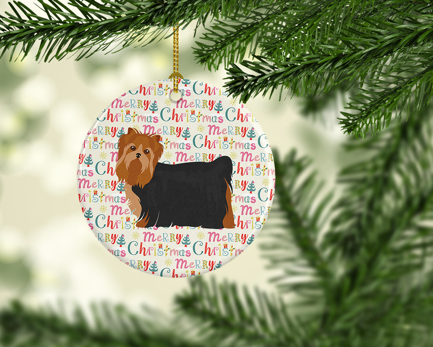 Yorkshire Terrier #2 Merry Christmas Ceramic Ornament