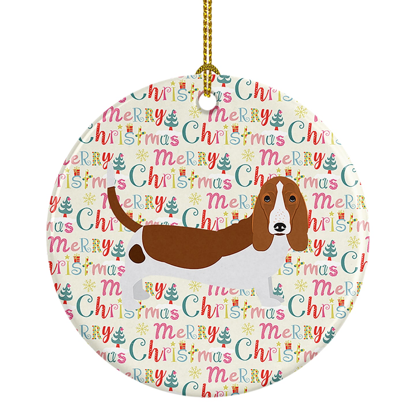 Buy this Basset Hound Merry Christmas Ceramic Ornament