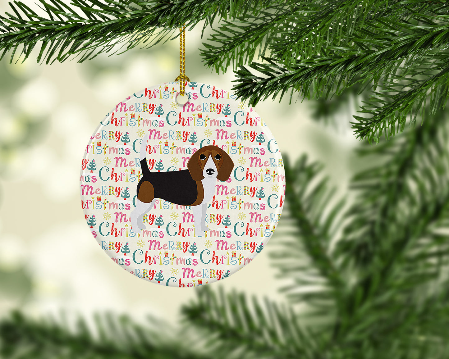 Beagle Merry Christmas Ceramic Ornament