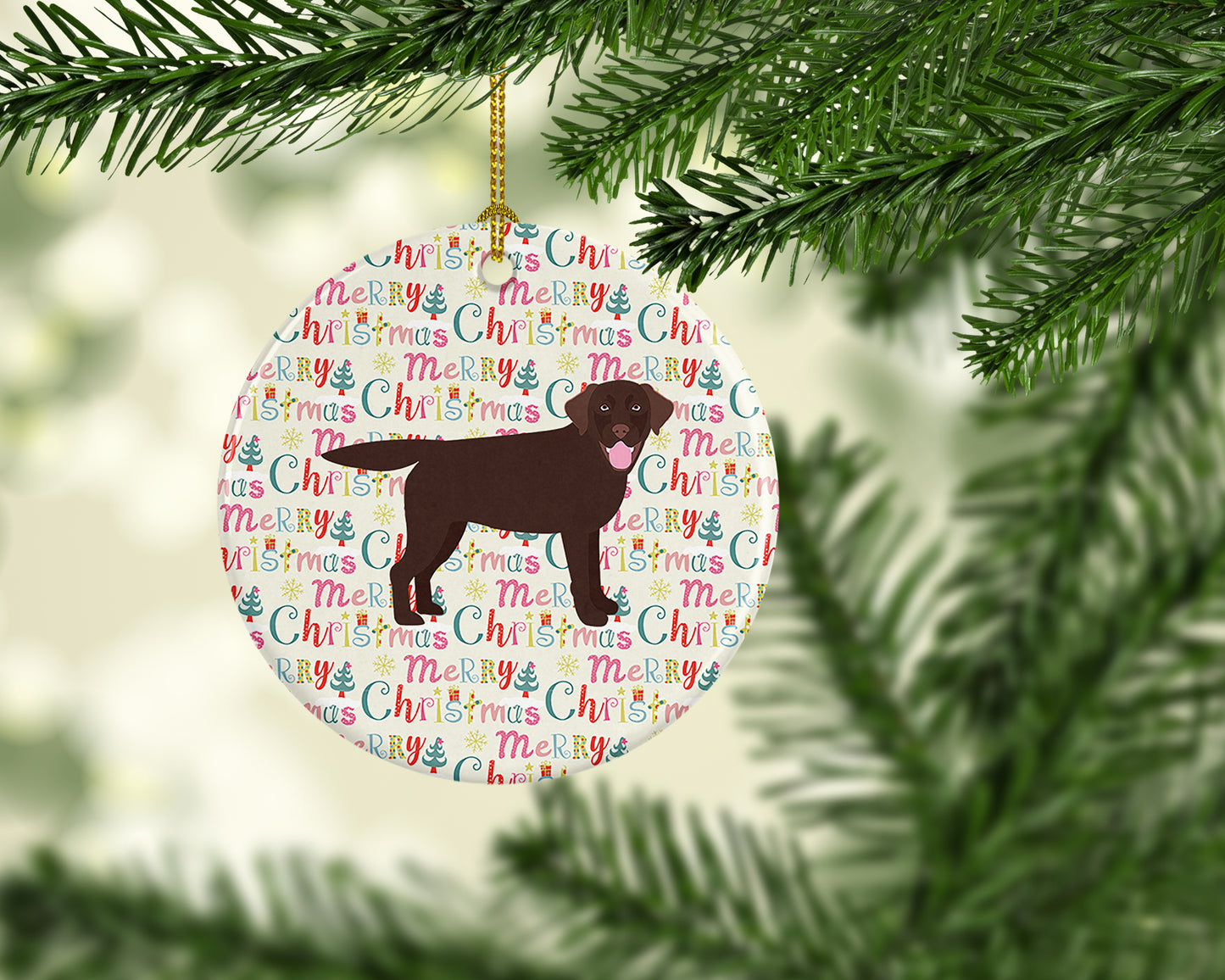 Chocolate Labrador Retriever Merry Christmas Ceramic Ornament