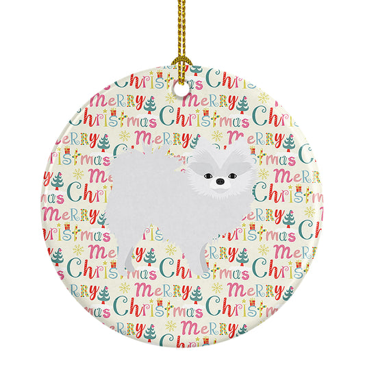 Buy this White Pomeranian Merry Christmas Ceramic Ornament