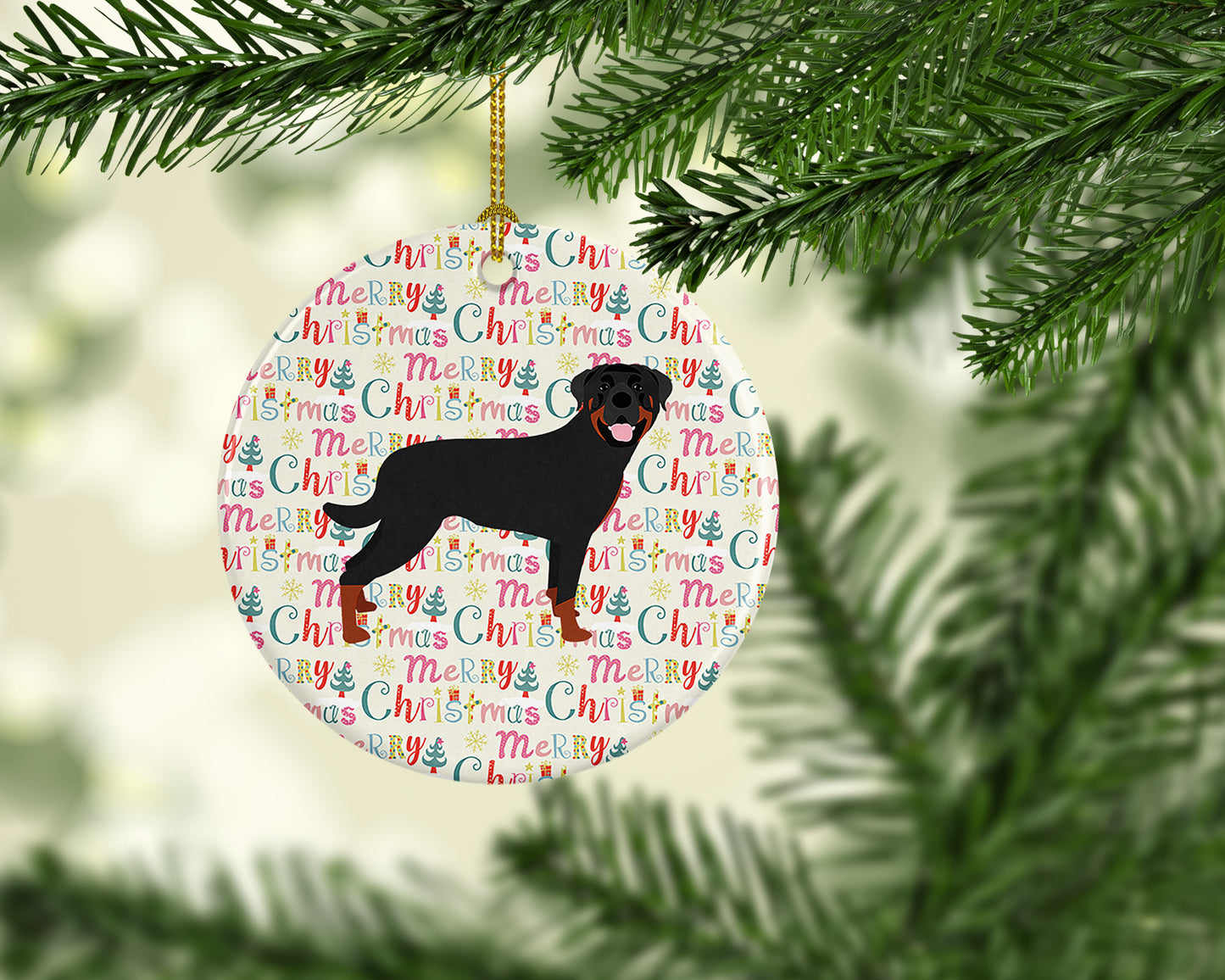 Rottweiler Merry Christmas Ceramic Ornament