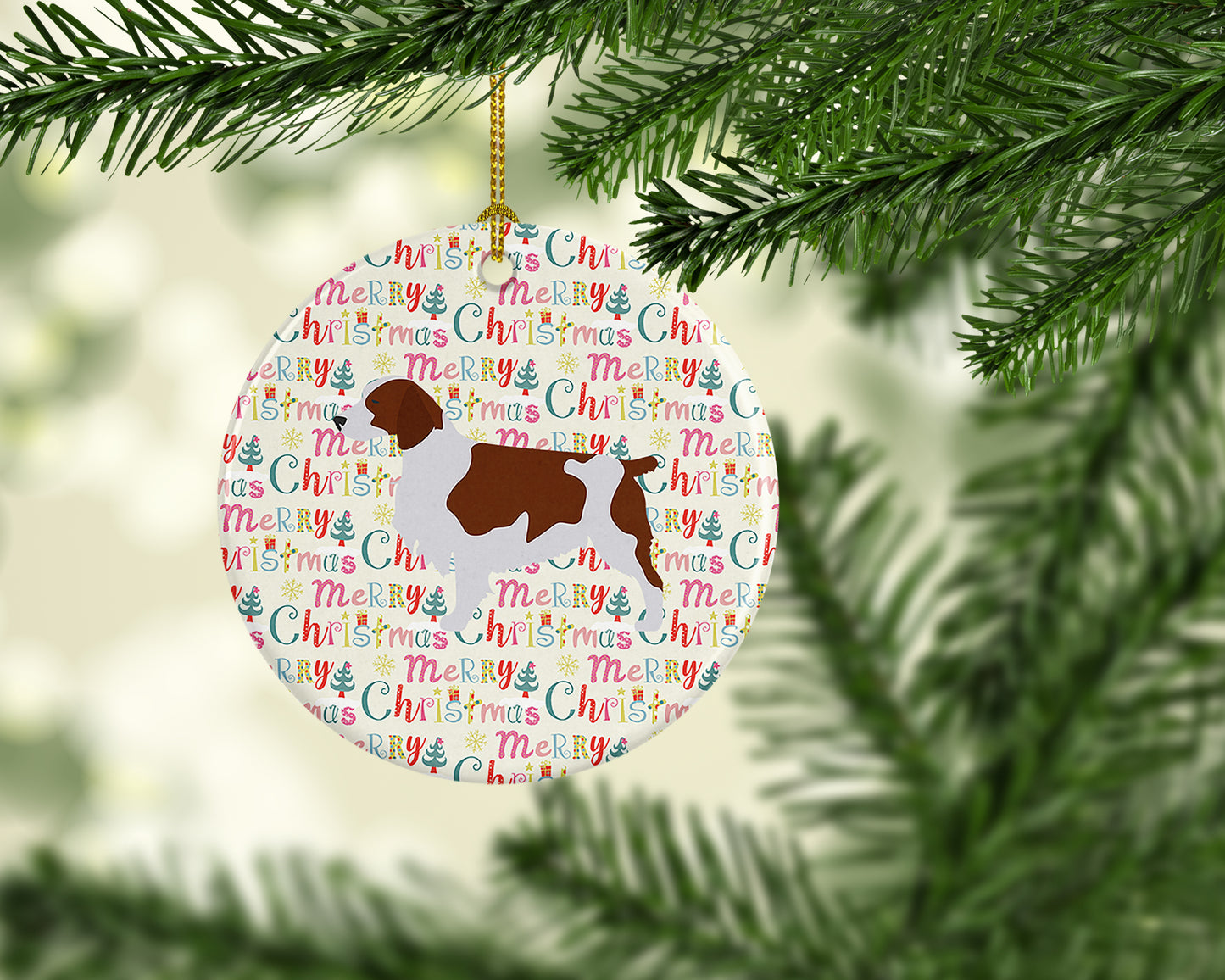 Welsh Springer Spaniel Merry Christmas Ceramic Ornament