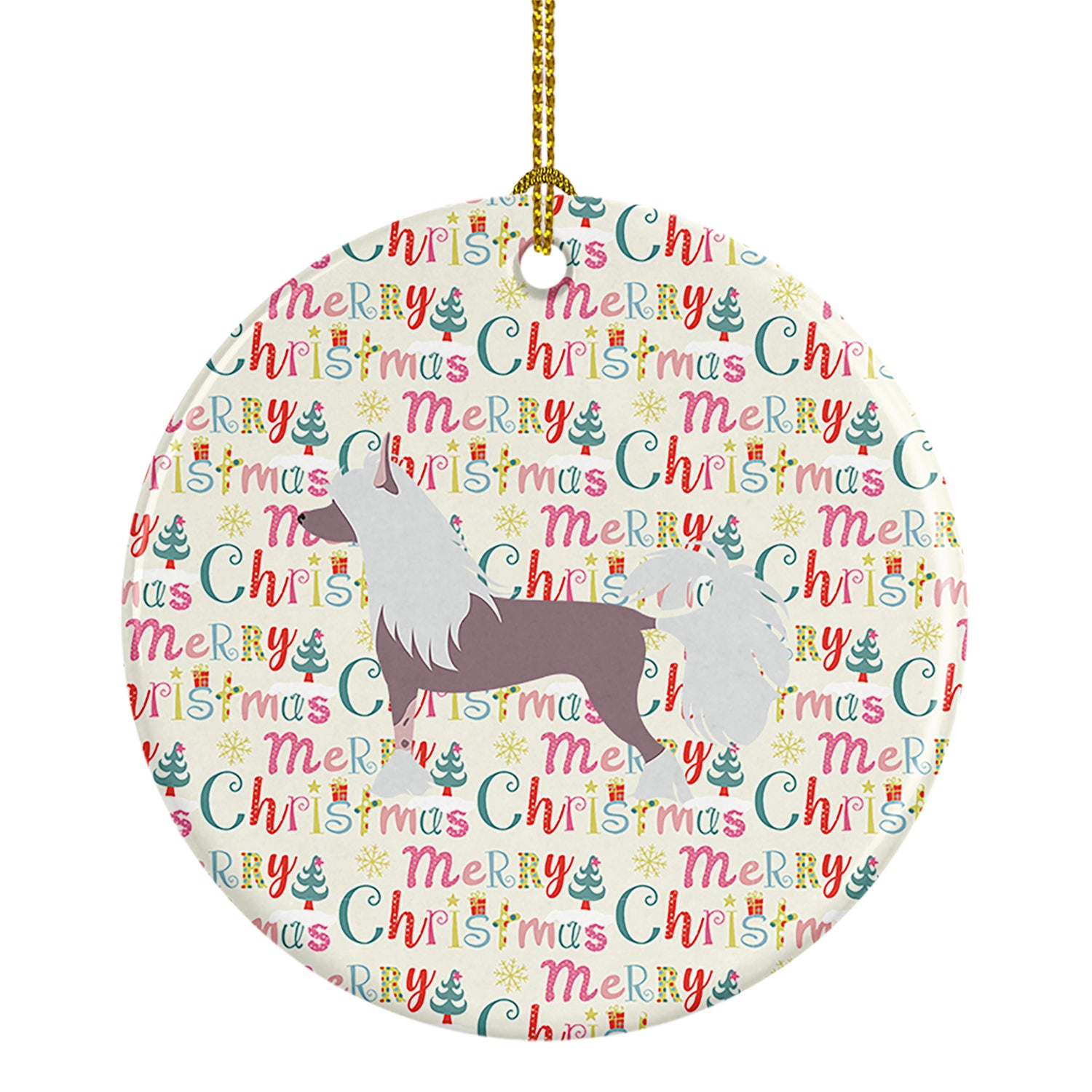 Buy this Chinese Crested Merry Christmas Ceramic Ornament