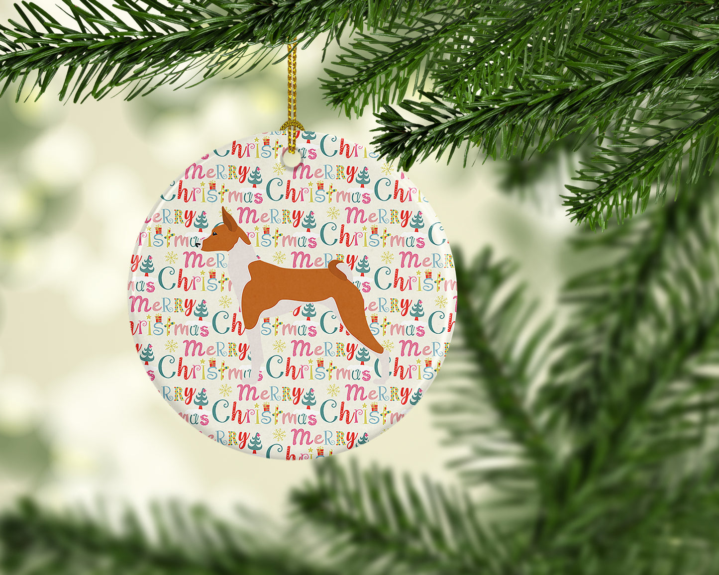 Basenji Merry Christmas Ceramic Ornament