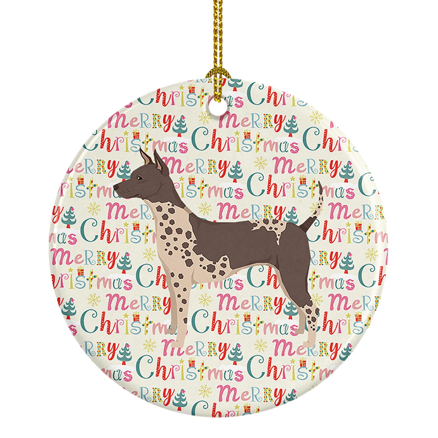 Buy this American Hairless Terrier Merry Christmas Ceramic Ornament