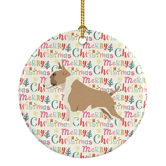 Buy this Fawn and White Bull Terrier Merry Christmas Ceramic Ornament