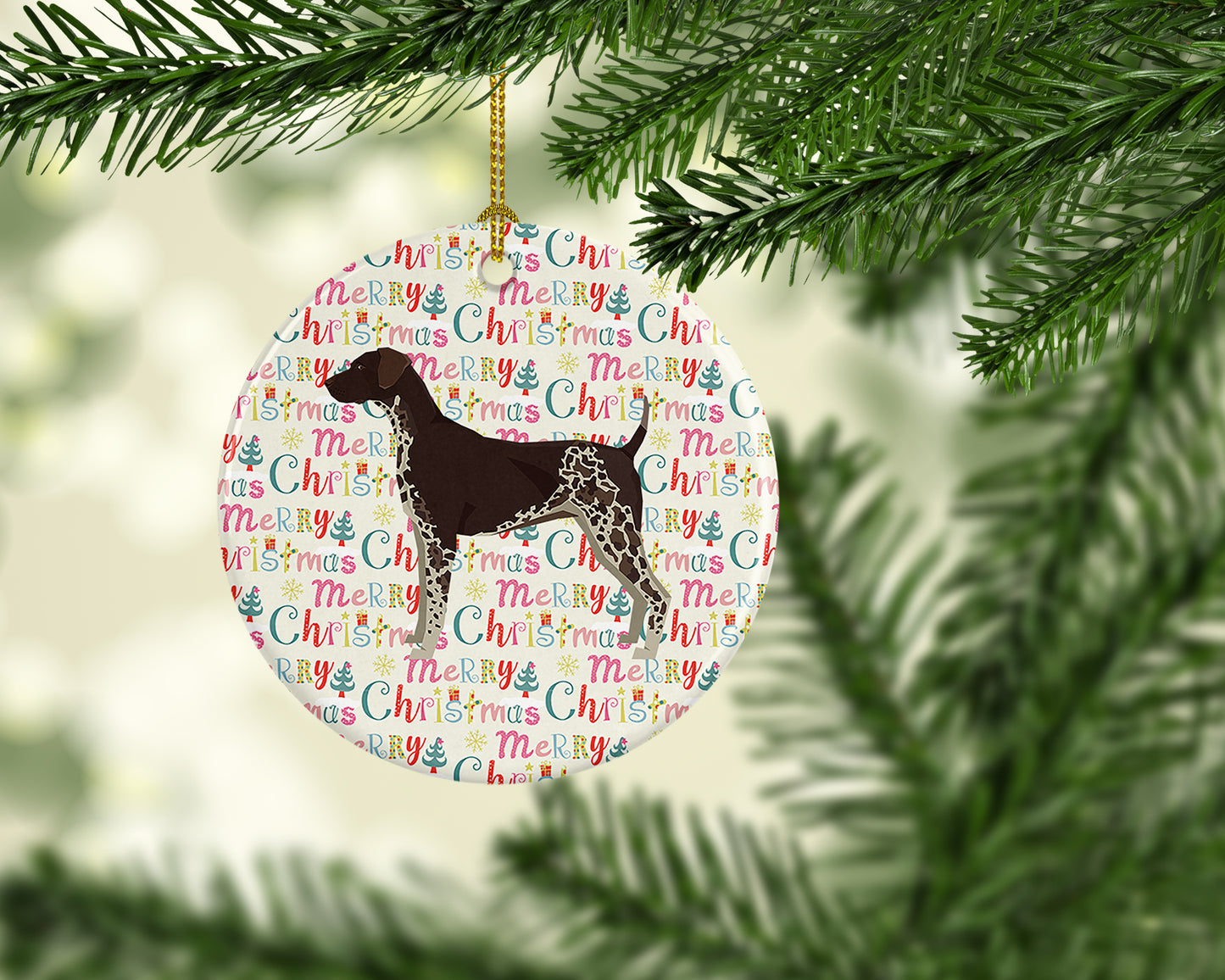 German Shorthaired Pointer Merry Christmas Ceramic Ornament