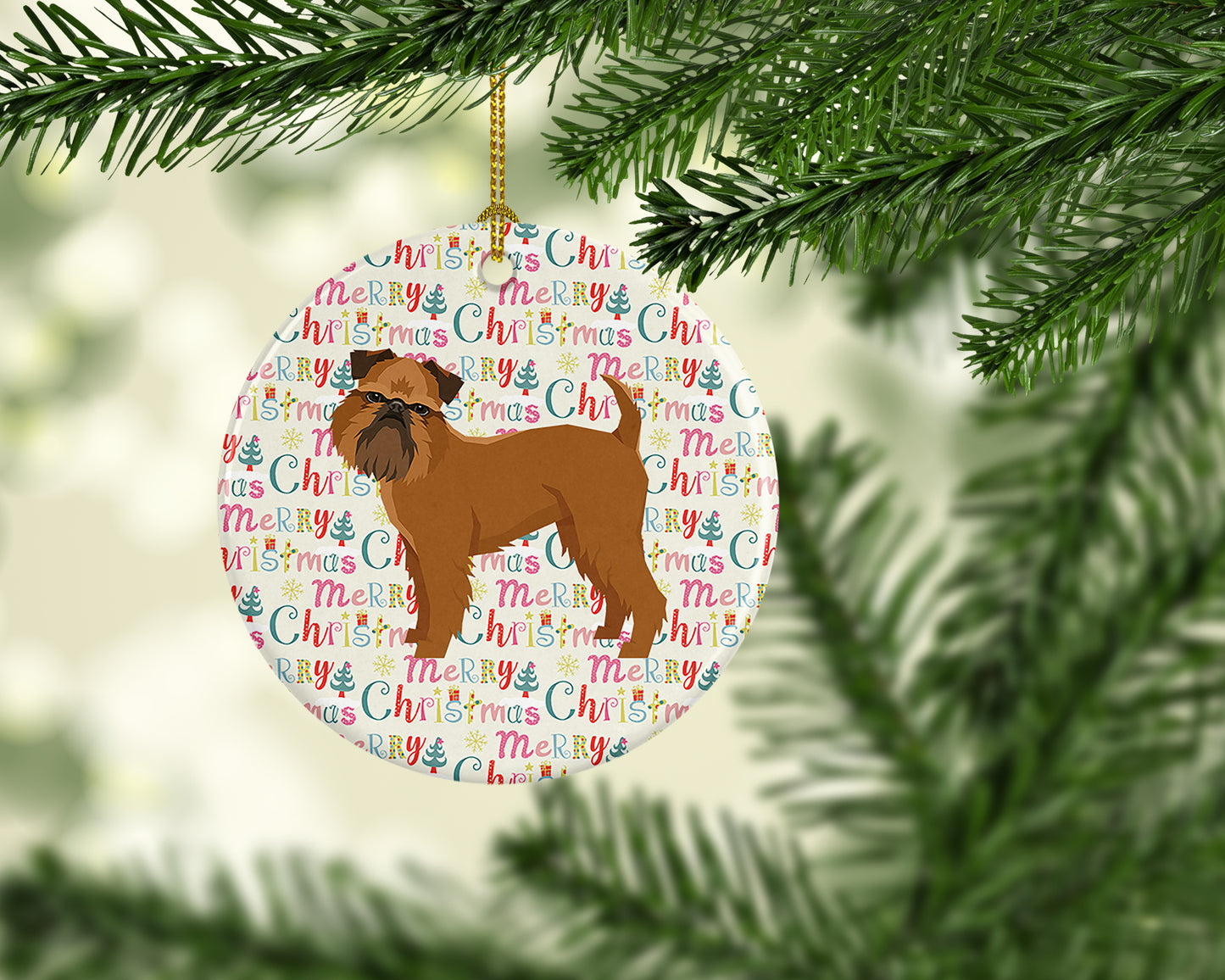 Brussels Griffon Merry Christmas Ceramic Ornament