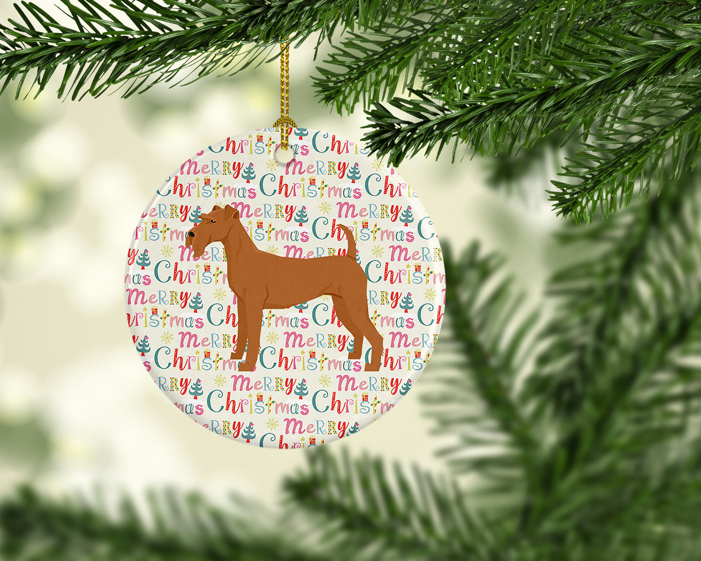 Irish Terrier Merry Christmas Ceramic Ornament