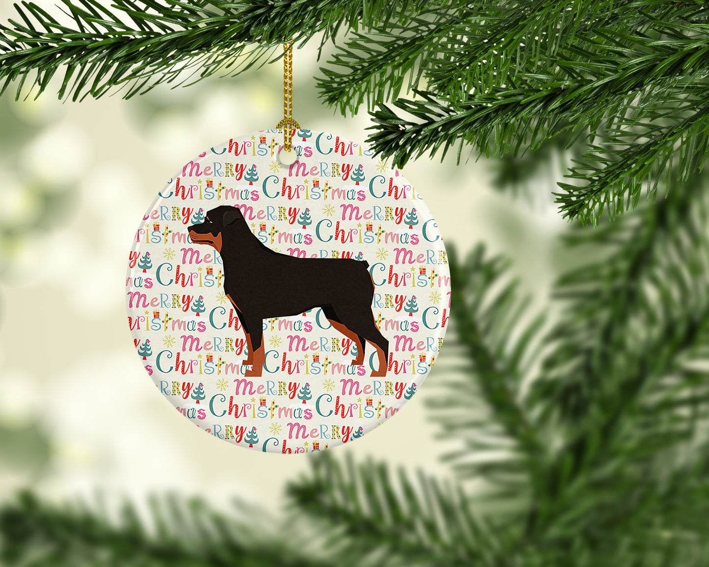 Rottweiler Merry Christmas Ceramic Ornament