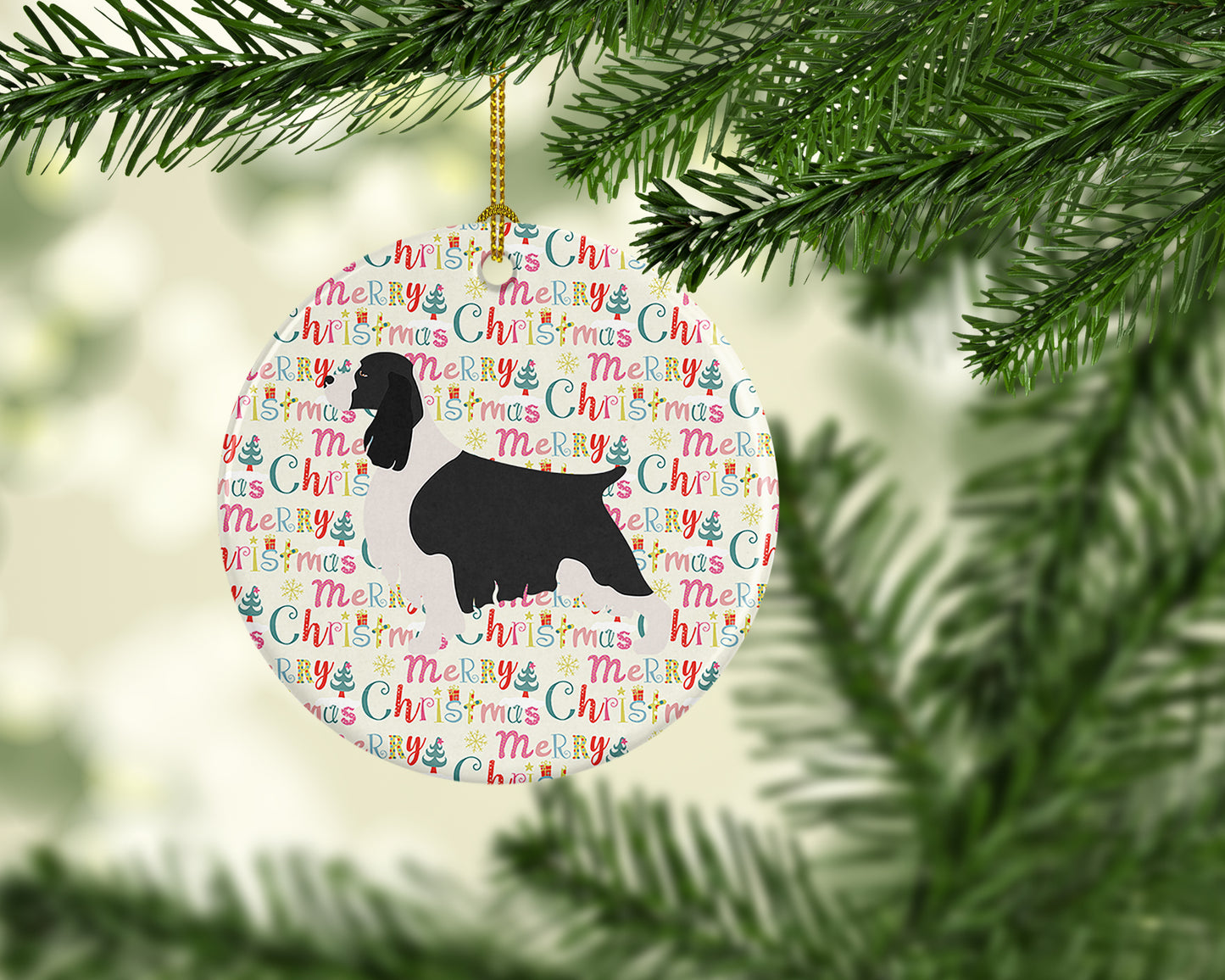 English Springer Spaniel Merry Christmas Ceramic Ornament