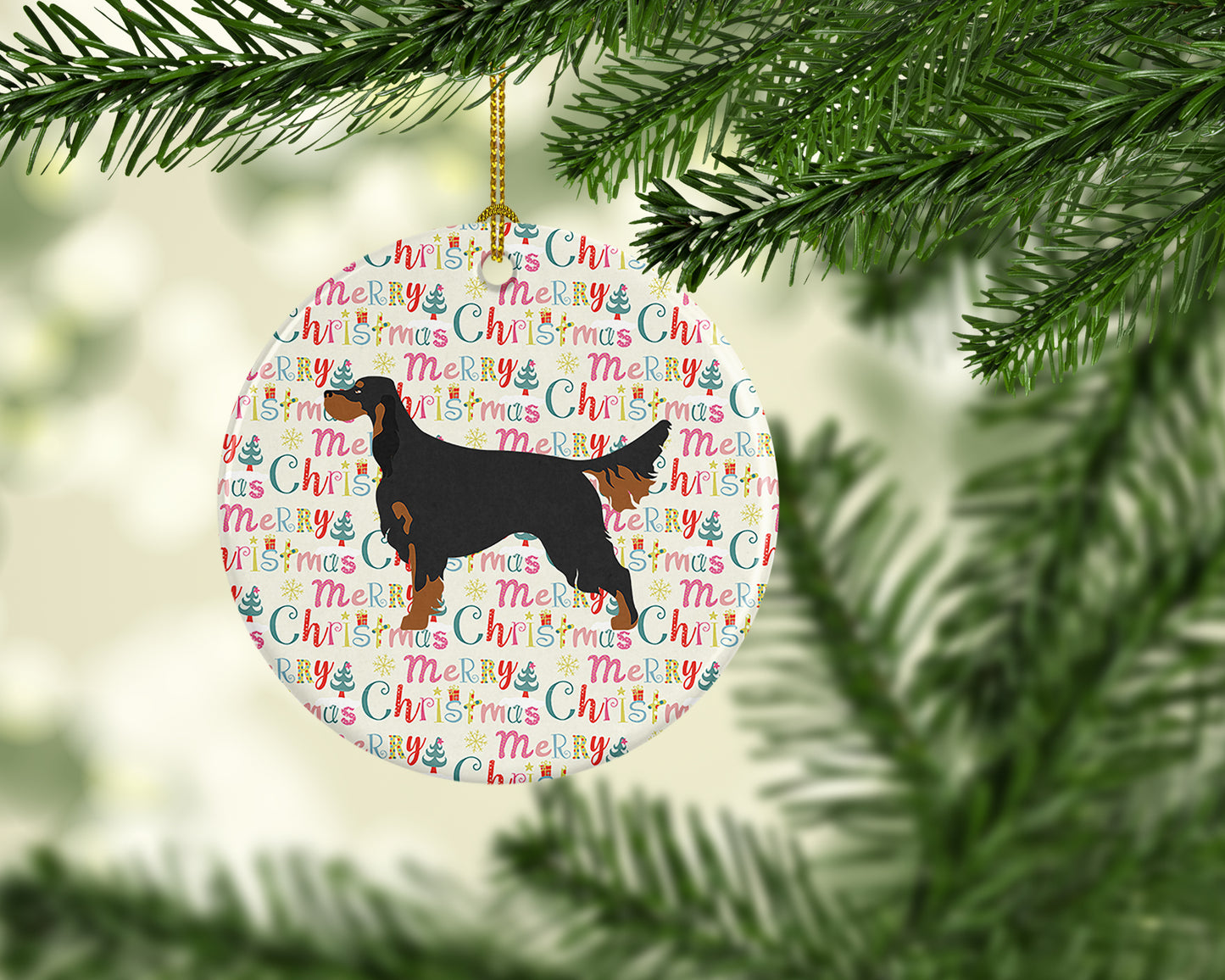 Gordon Setter Merry Christmas Ceramic Ornament