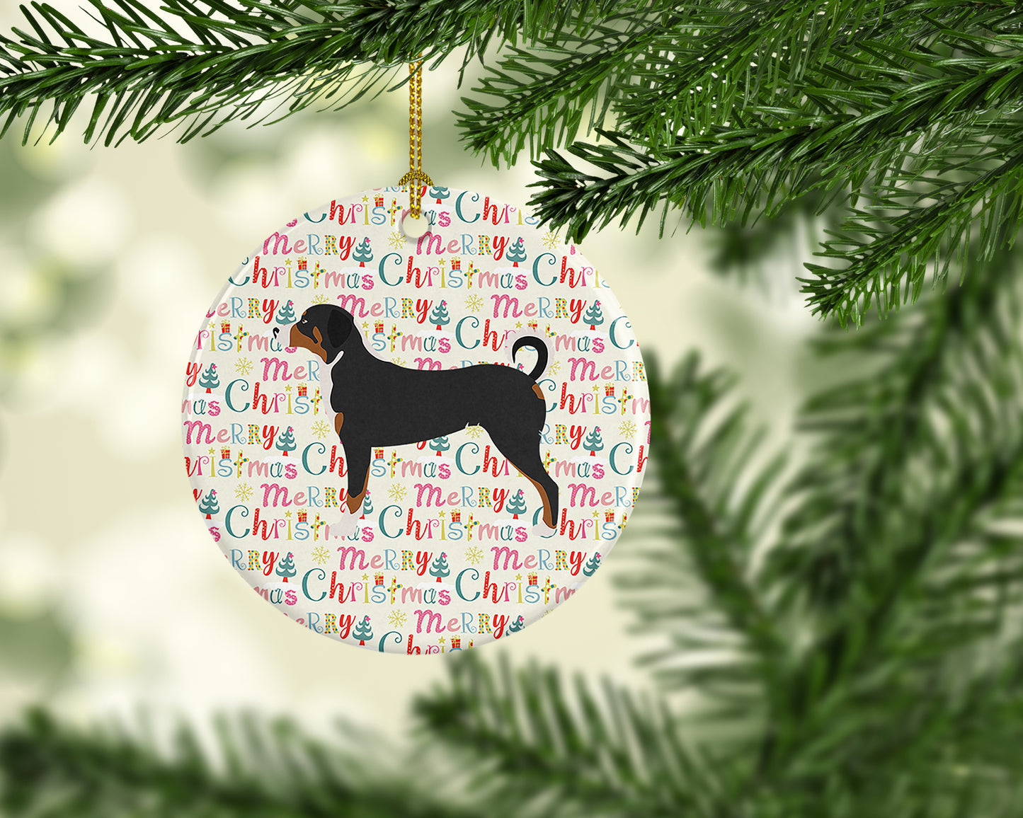 Appenzeller Sennenhund Merry Christmas Ceramic Ornament