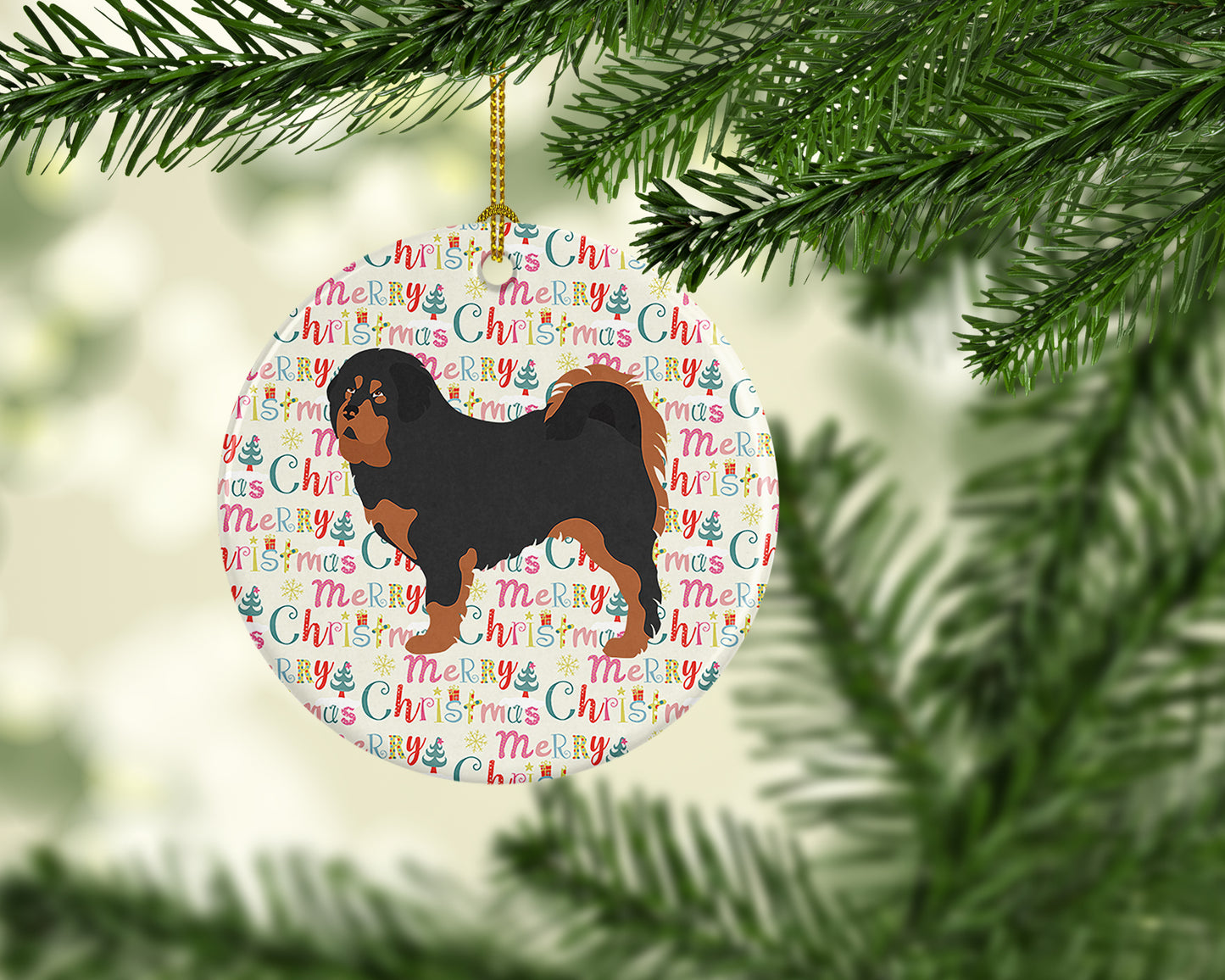 Tibetan Mastiff Merry Christmas Ceramic Ornament