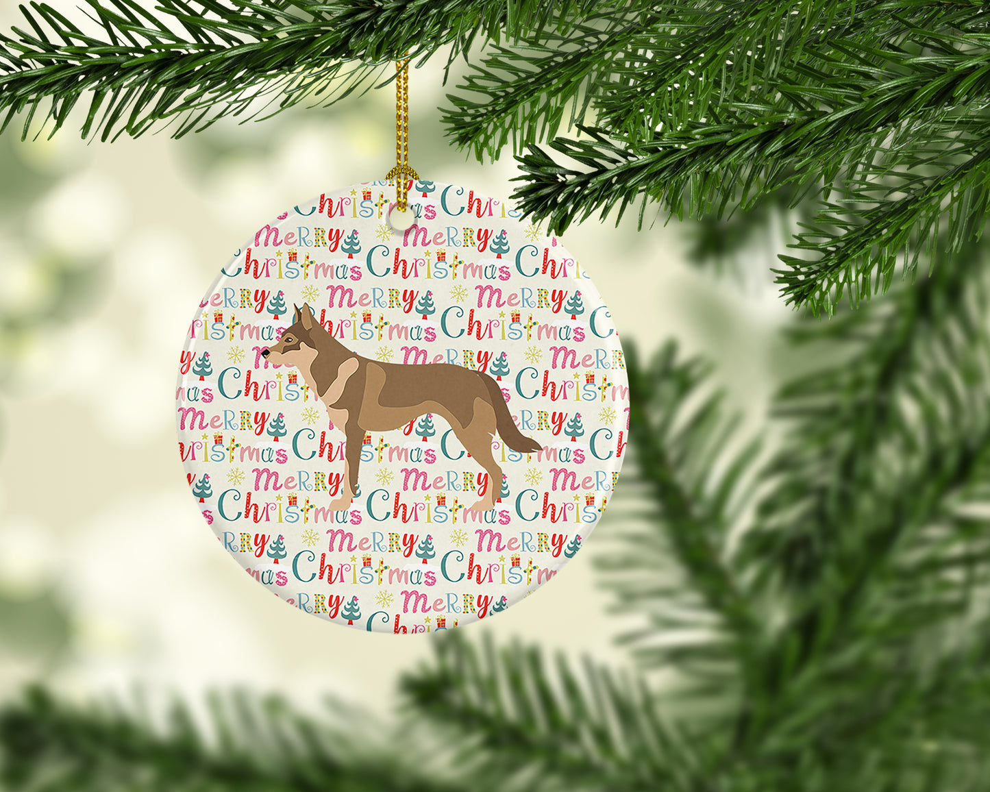 Czechoslovakian Wolfdog Merry Christmas Ceramic Ornament
