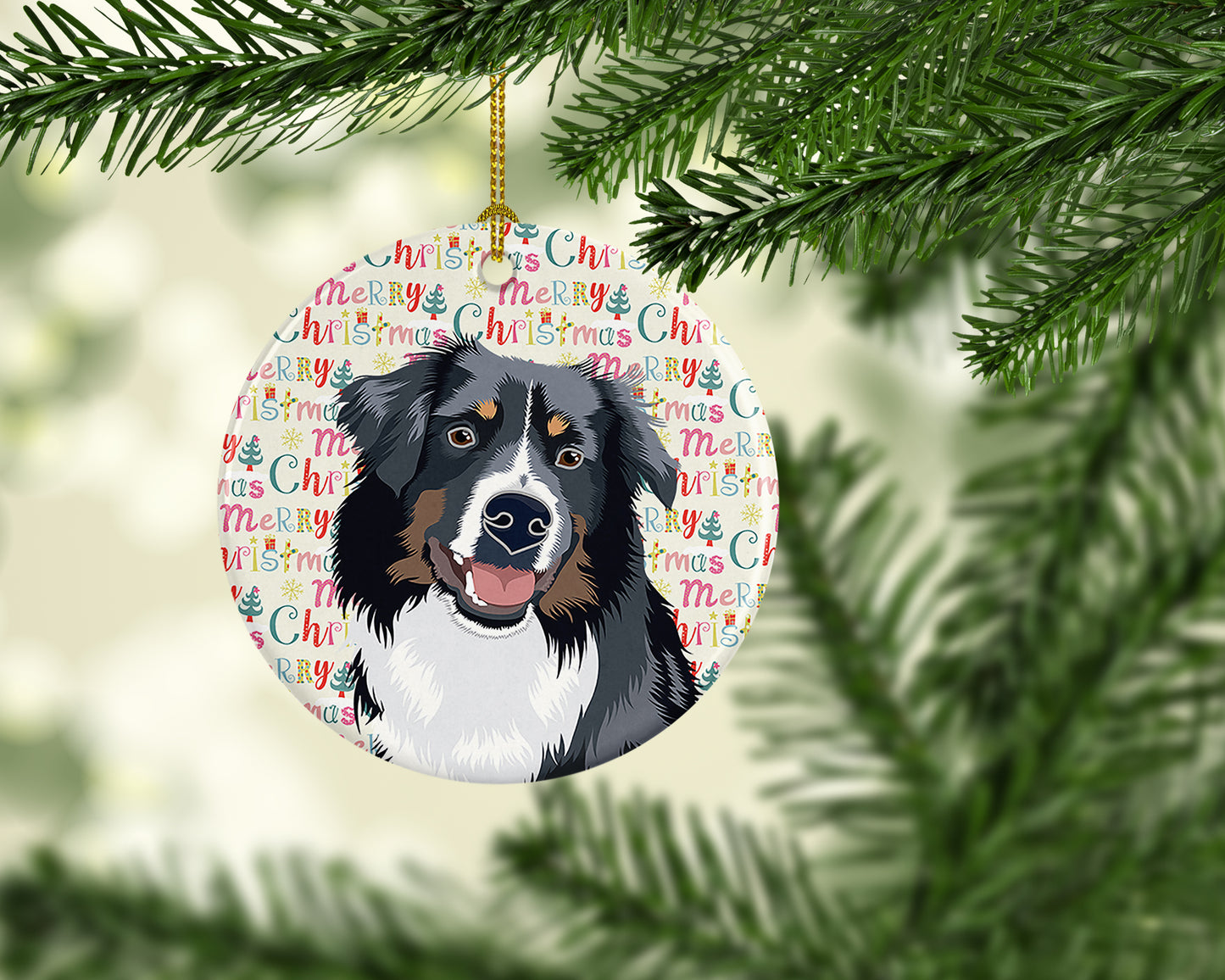 Australian Shepherd Black Tricolor #1 Christmas Ceramic Ornament