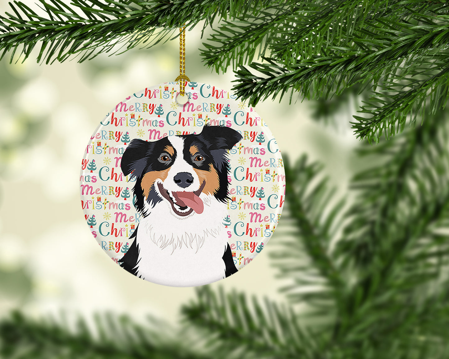 Australian Shepherd Black Tricolor #2 Christmas Ceramic Ornament