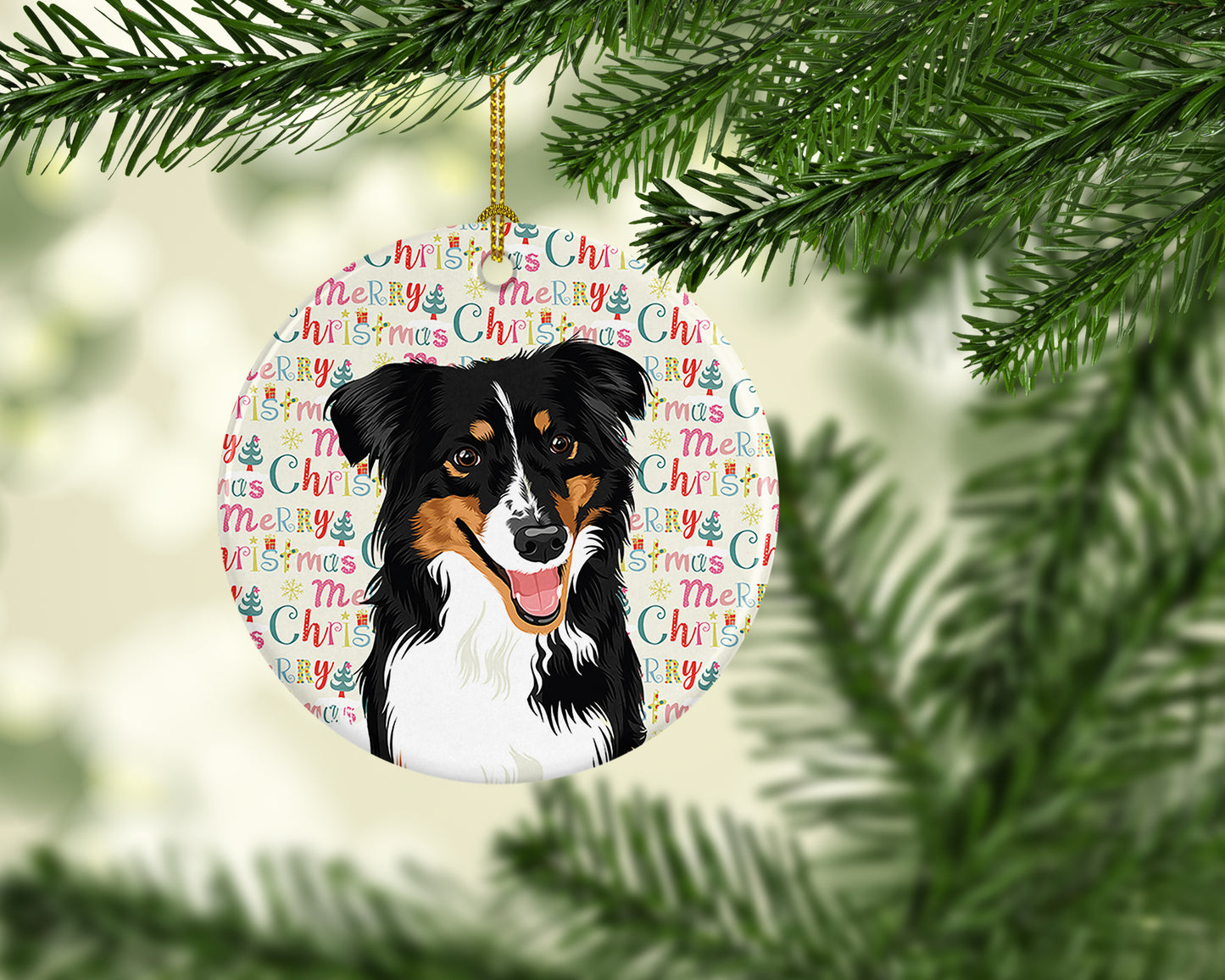 Australian Shepherd Black Tricolor #3 Christmas Ceramic Ornament