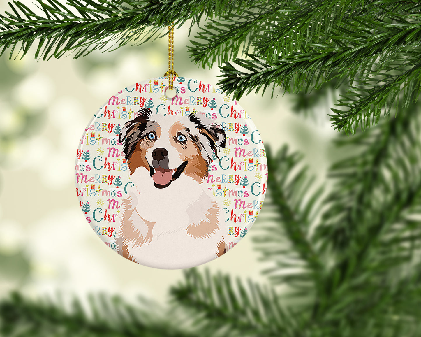 Australian Shepherd Red Merle Tricolor #2 Christmas Ceramic Ornament