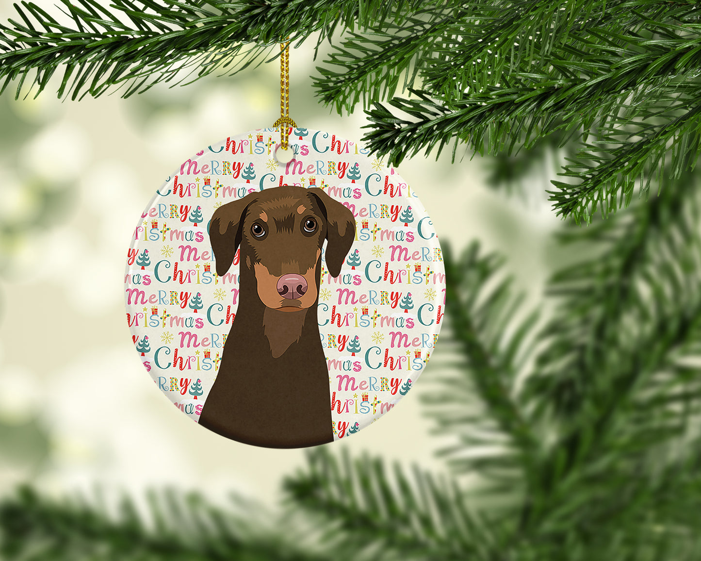 Doberman Pinscher Red and Rust Natural Ears #2 Christmas Ceramic Ornament