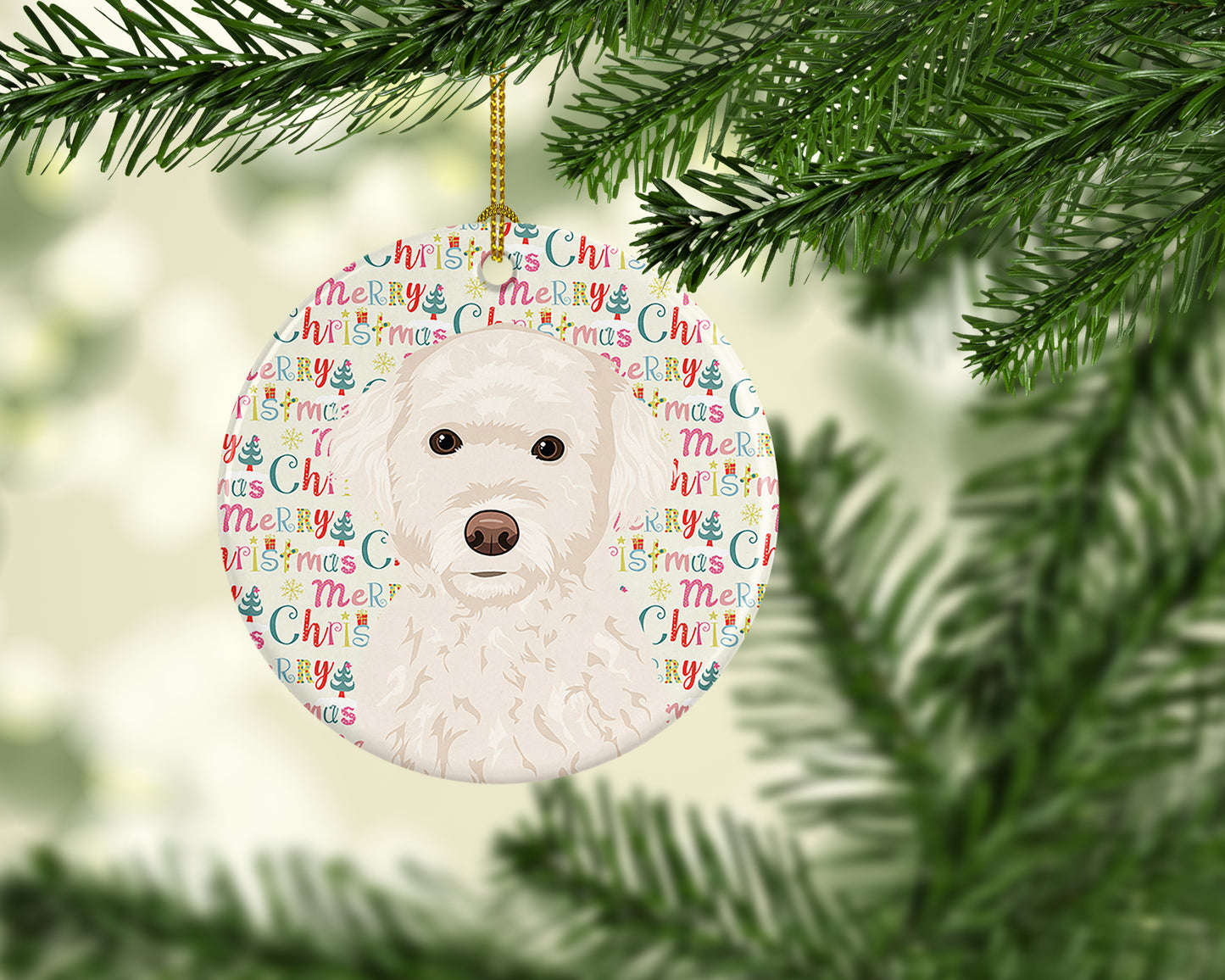 Doodle Cream #2 Christmas Ceramic Ornament