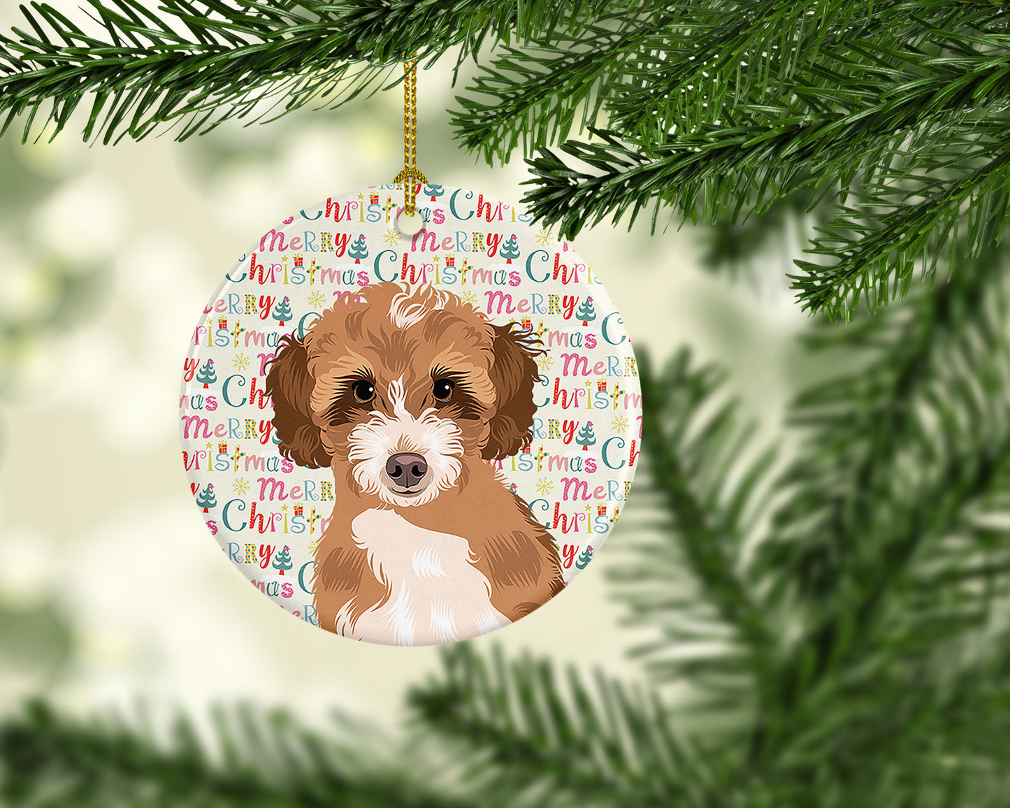 Doodle Tricolor #2 Christmas Ceramic Ornament