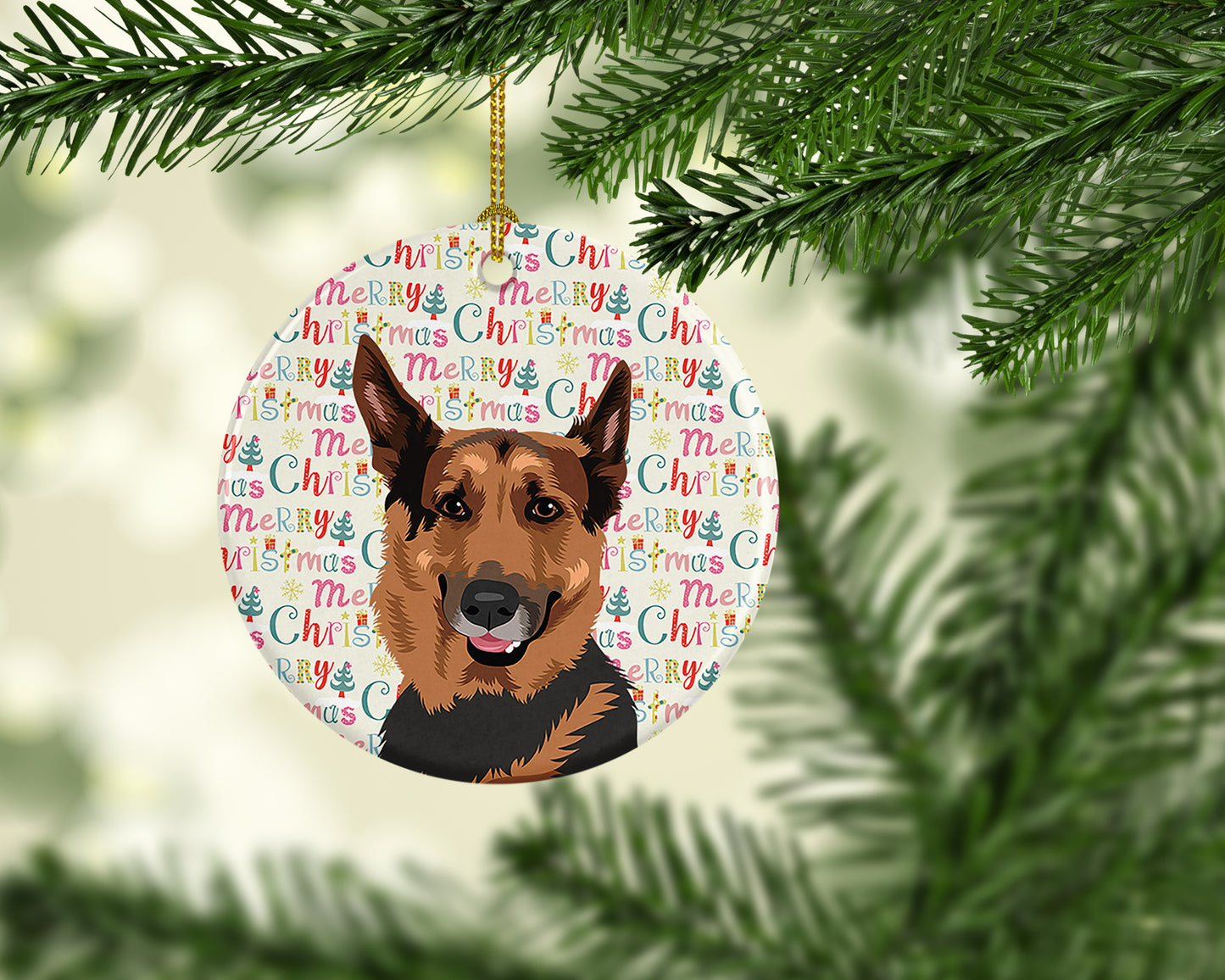 German Shepherd Red Sable Christmas Ceramic Ornament