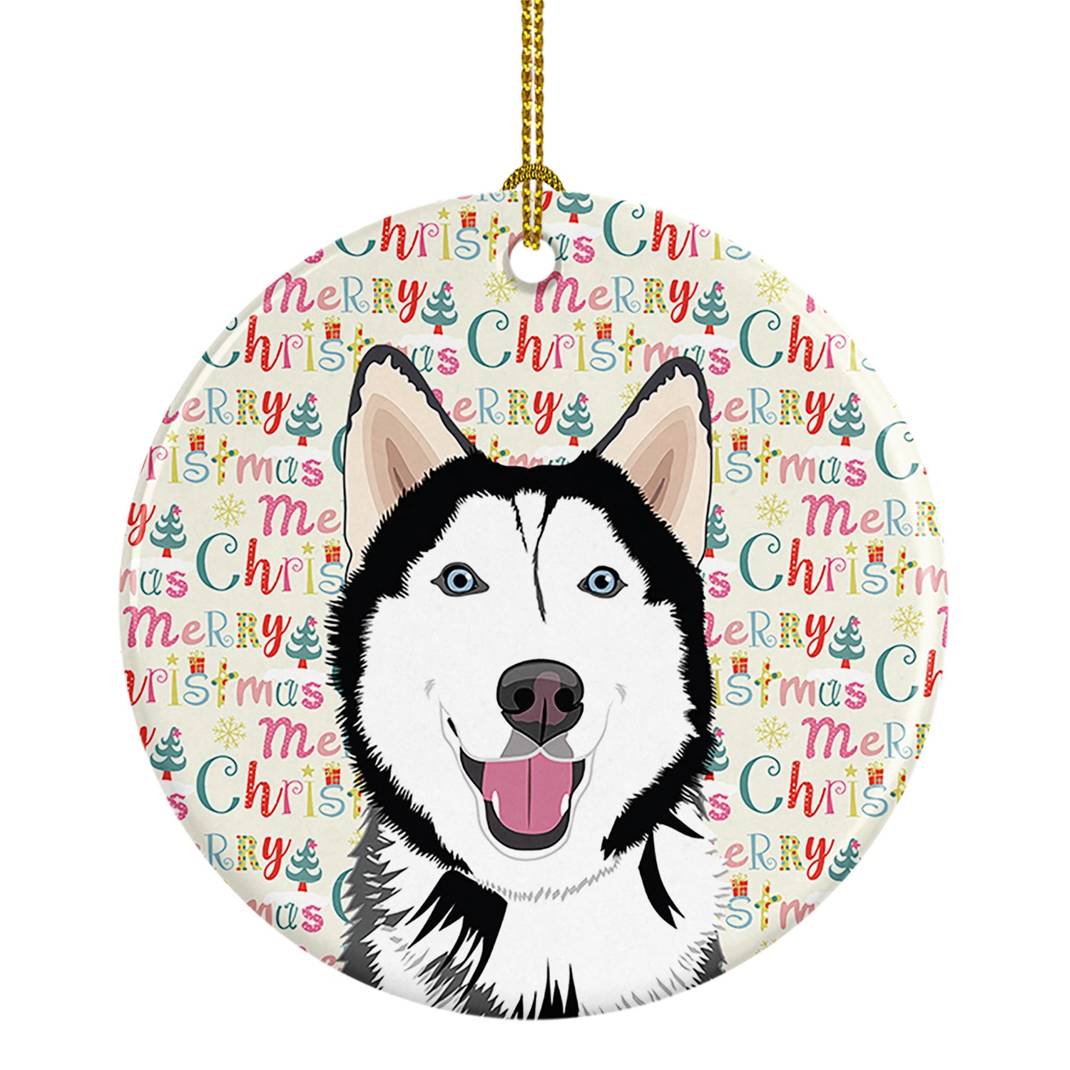 Buy this Siberian Husky Black and White #1 Christmas Ceramic Ornament