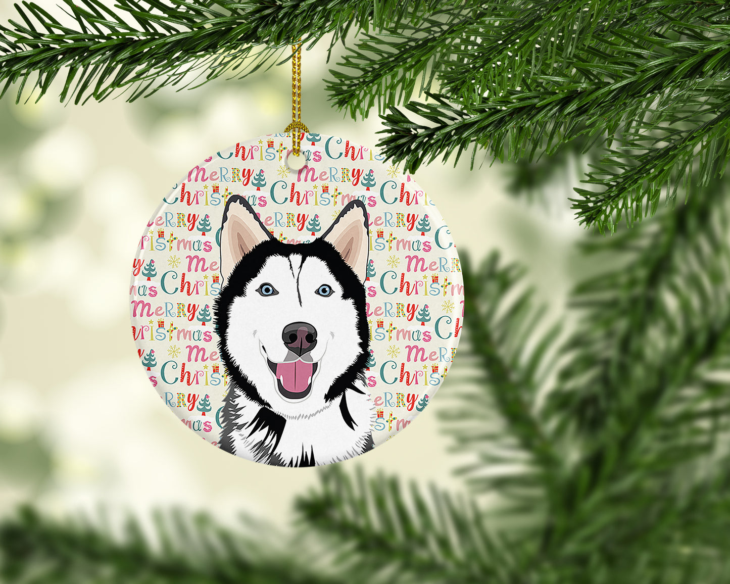 Siberian Husky Black and White #1 Christmas Ceramic Ornament