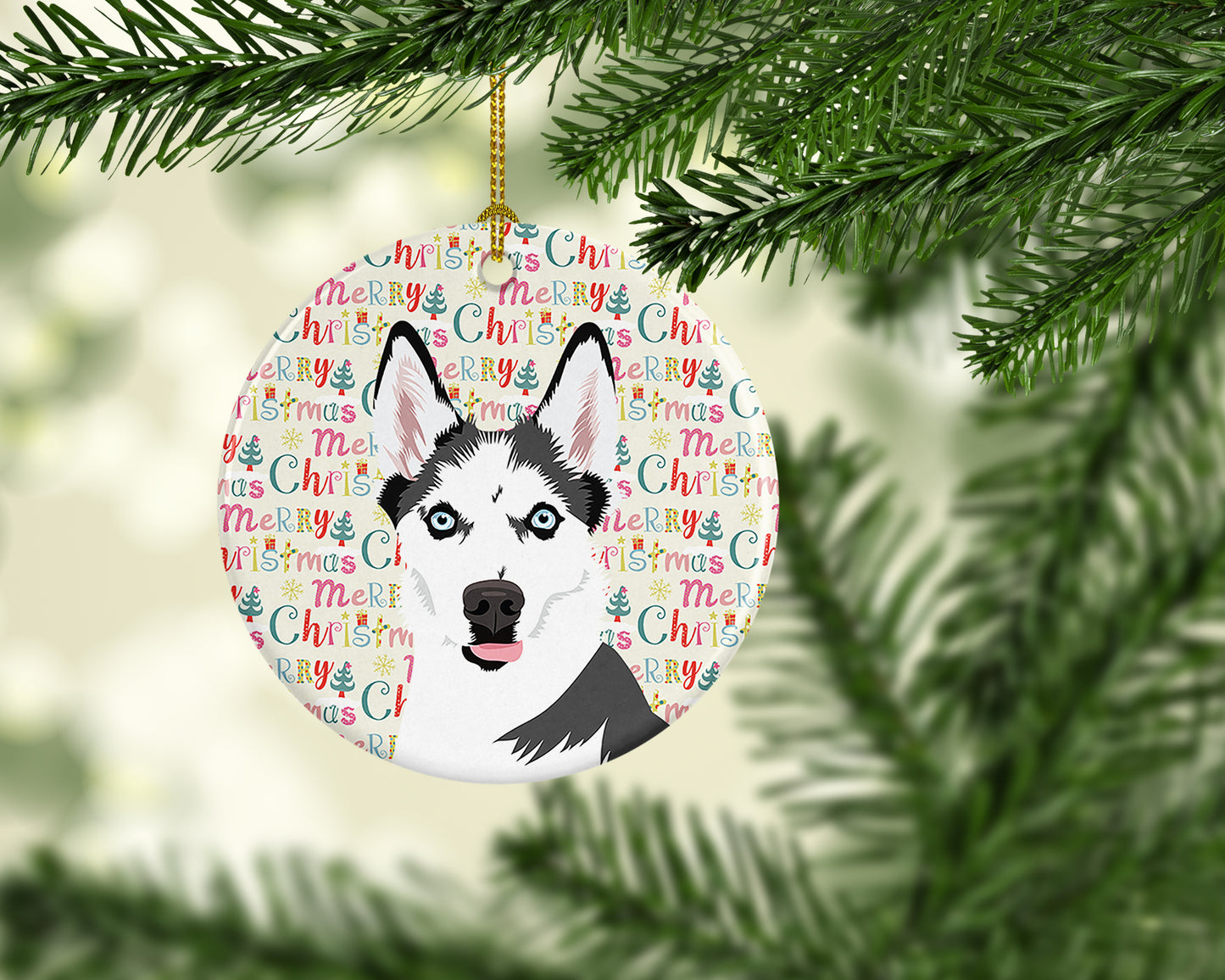 Siberian Husky Puppy Christmas Ceramic Ornament