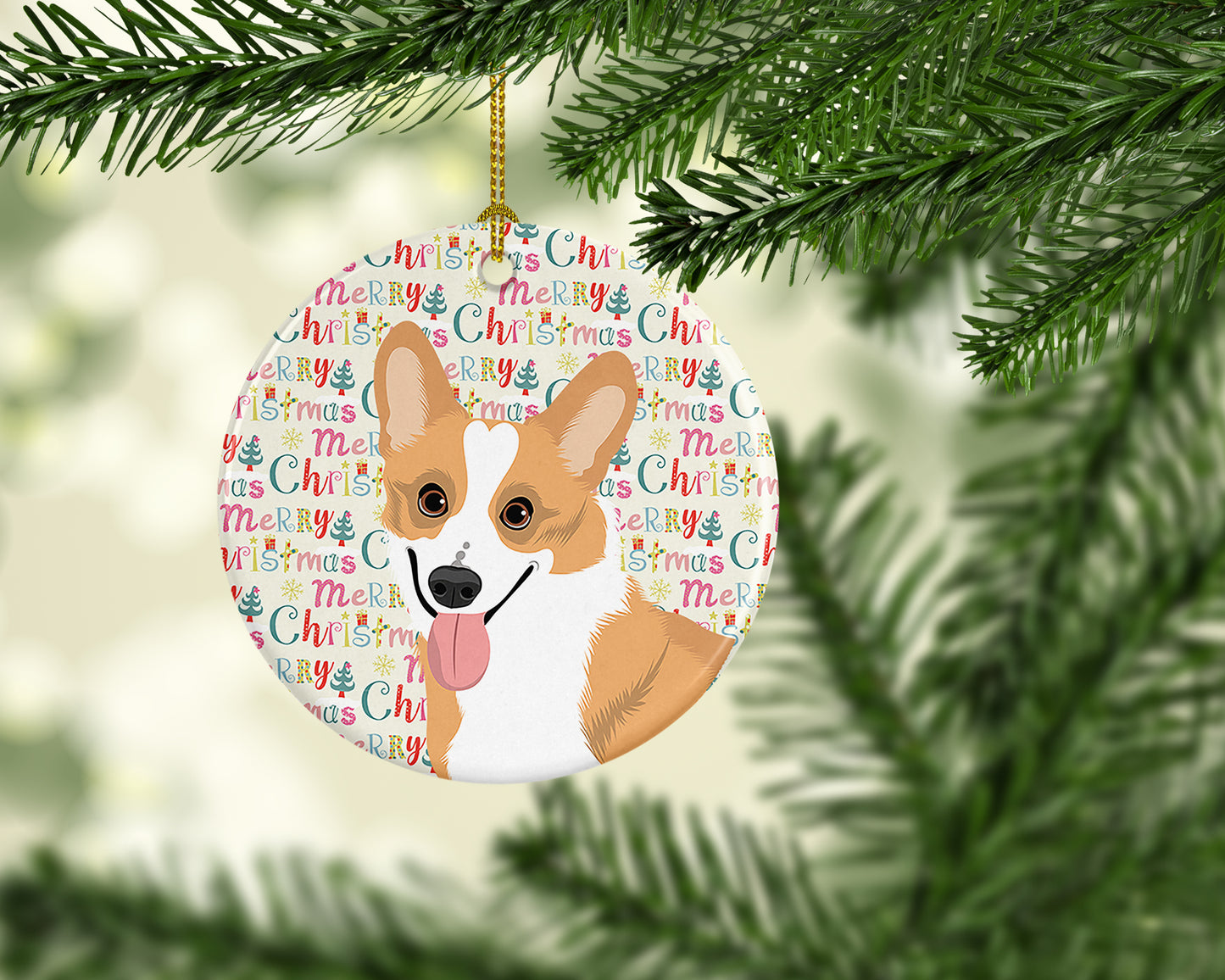 Pembroke Corgi Red and White Christmas Ceramic Ornament