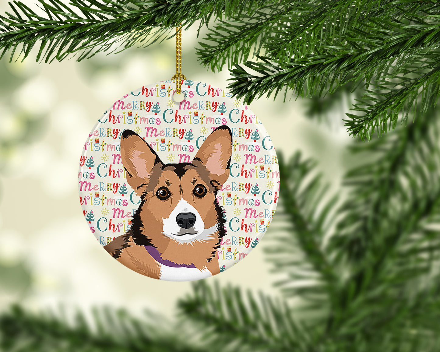 Pembroke Welsh Corgi Sable and White Christmas Ceramic Ornament