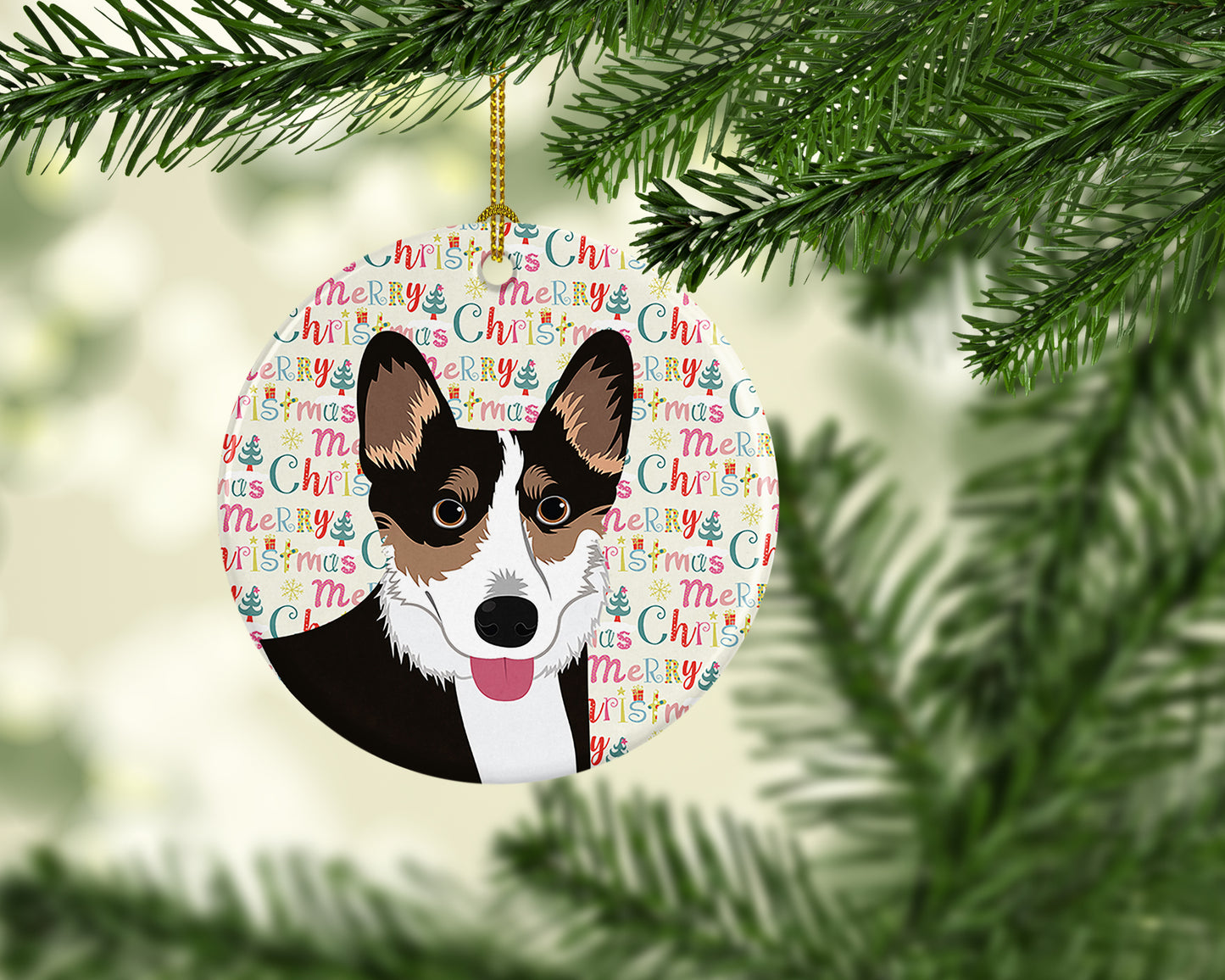 Pembroke Welsh Corgi Tricolor Black-Headed #2 Christmas Ceramic Ornament