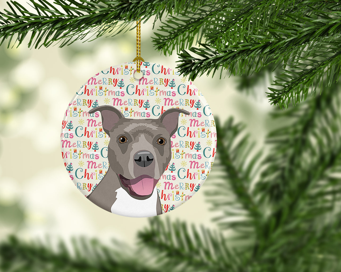 Pit Bull Blue #1 Christmas Ceramic Ornament