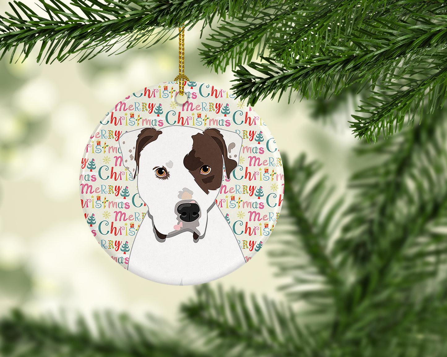 Pit Bull White #2 Christmas Ceramic Ornament