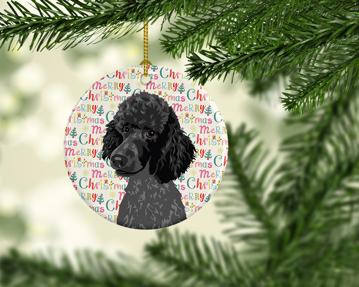 Poodle Standard Black Christmas Ceramic Ornament