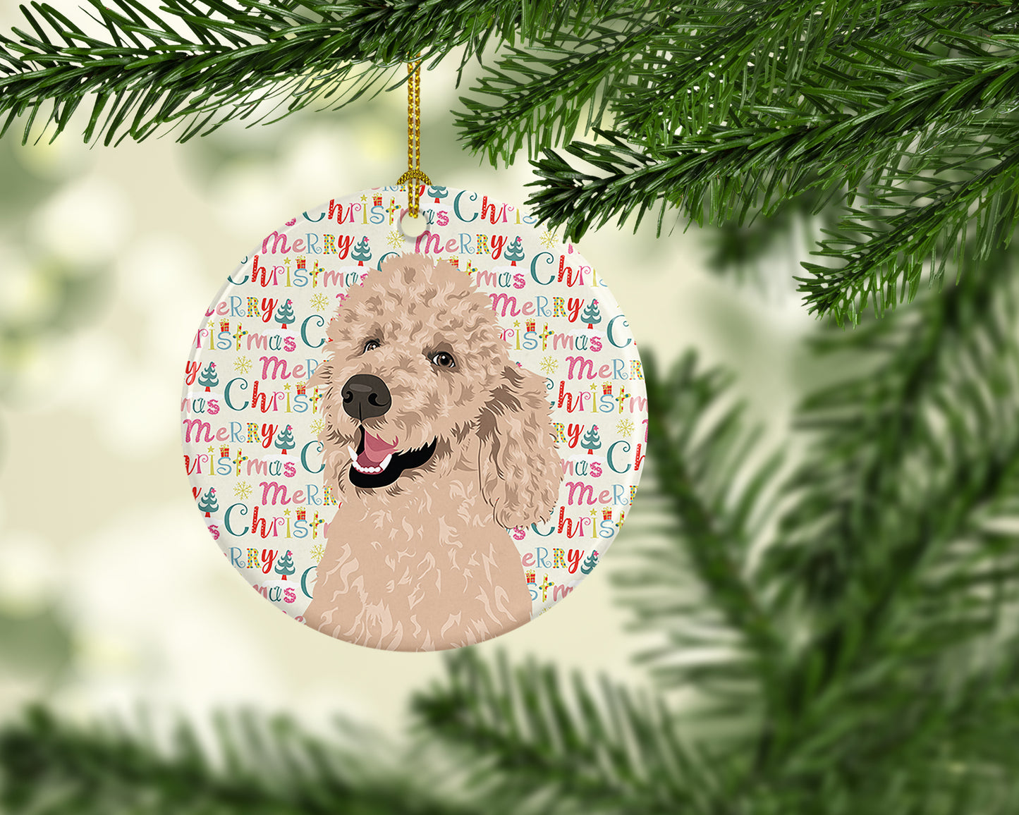 Poodle Standard Cafe Au Lait Christmas Ceramic Ornament