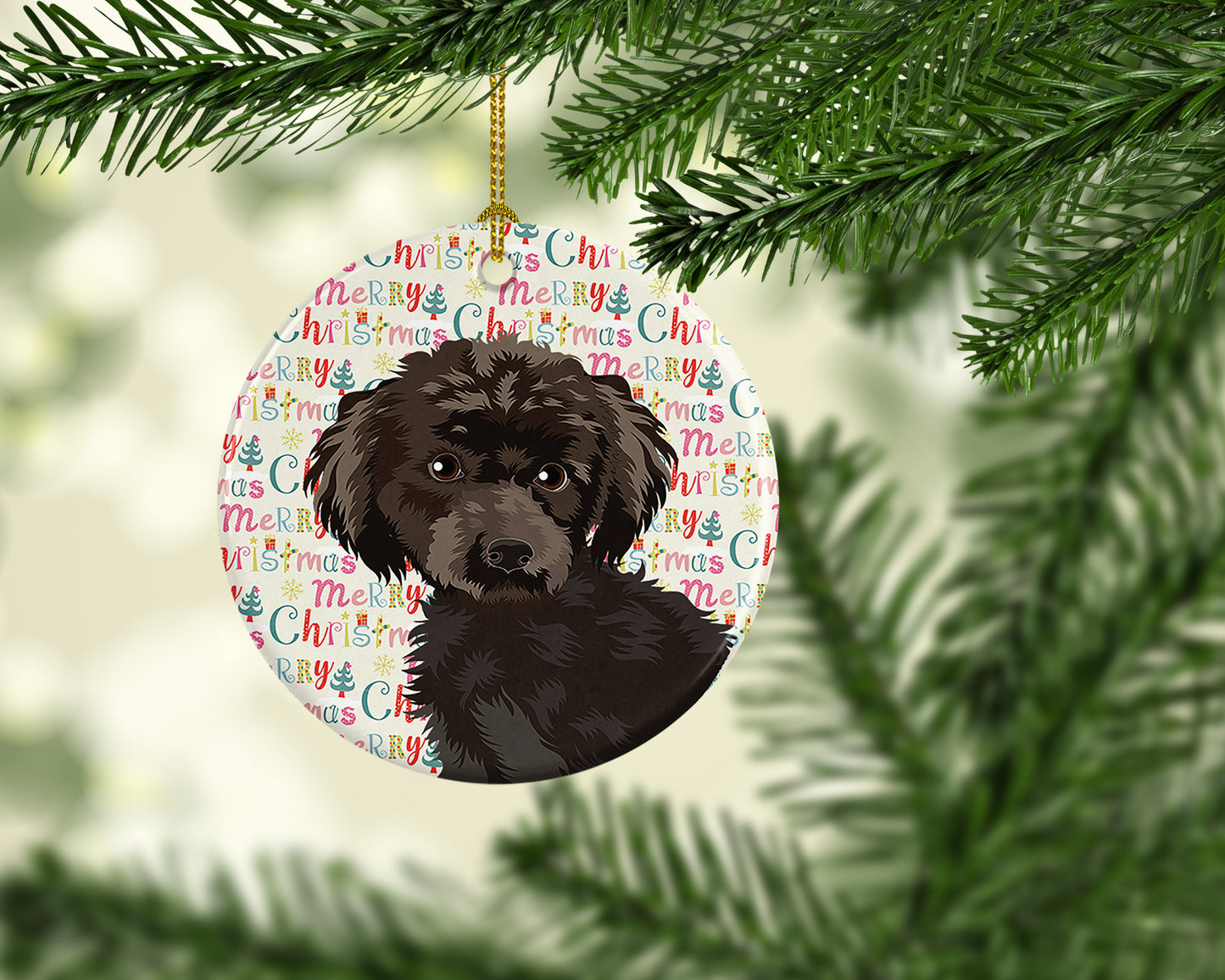 Poodle Toy Brown Christmas Ceramic Ornament