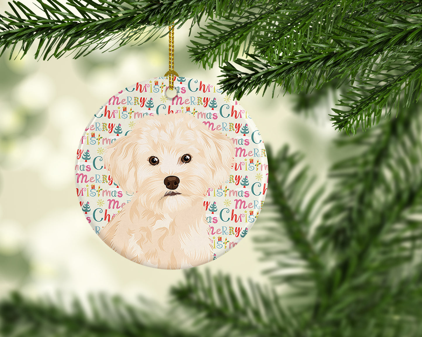 Poodle Toy Cream Christmas Ceramic Ornament