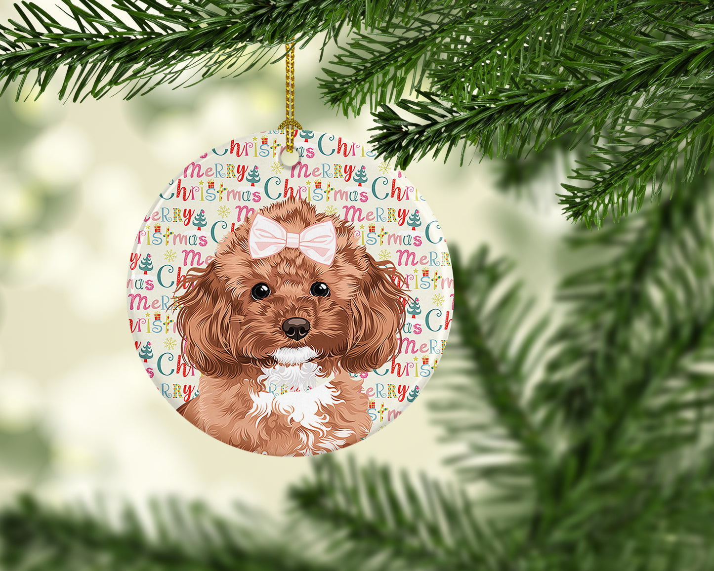 Poodle Toy Red Christmas Ceramic Ornament