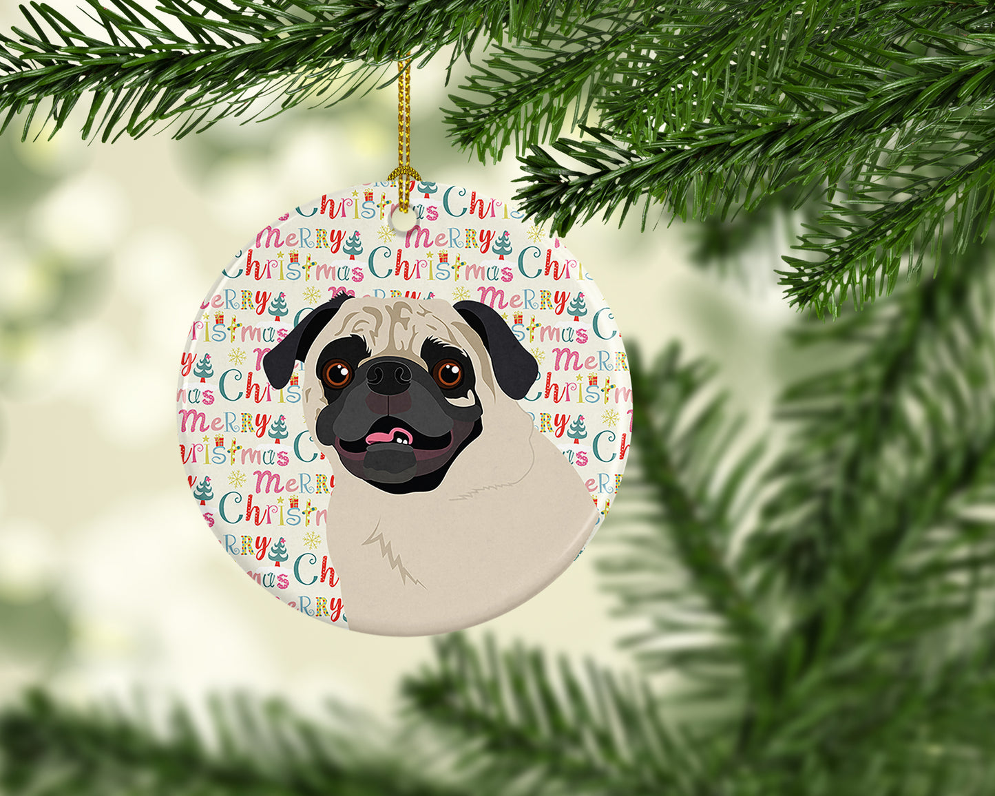 Pug Fawn #2 Christmas Ceramic Ornament