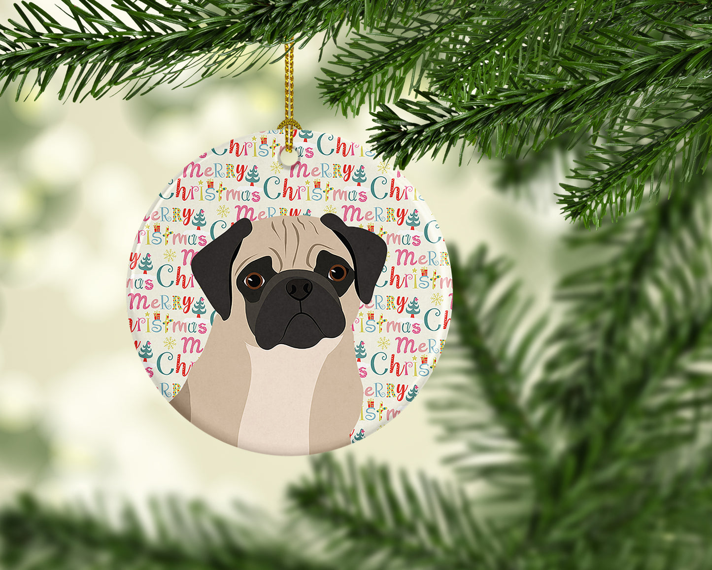 Pug Fawn #3 Christmas Ceramic Ornament