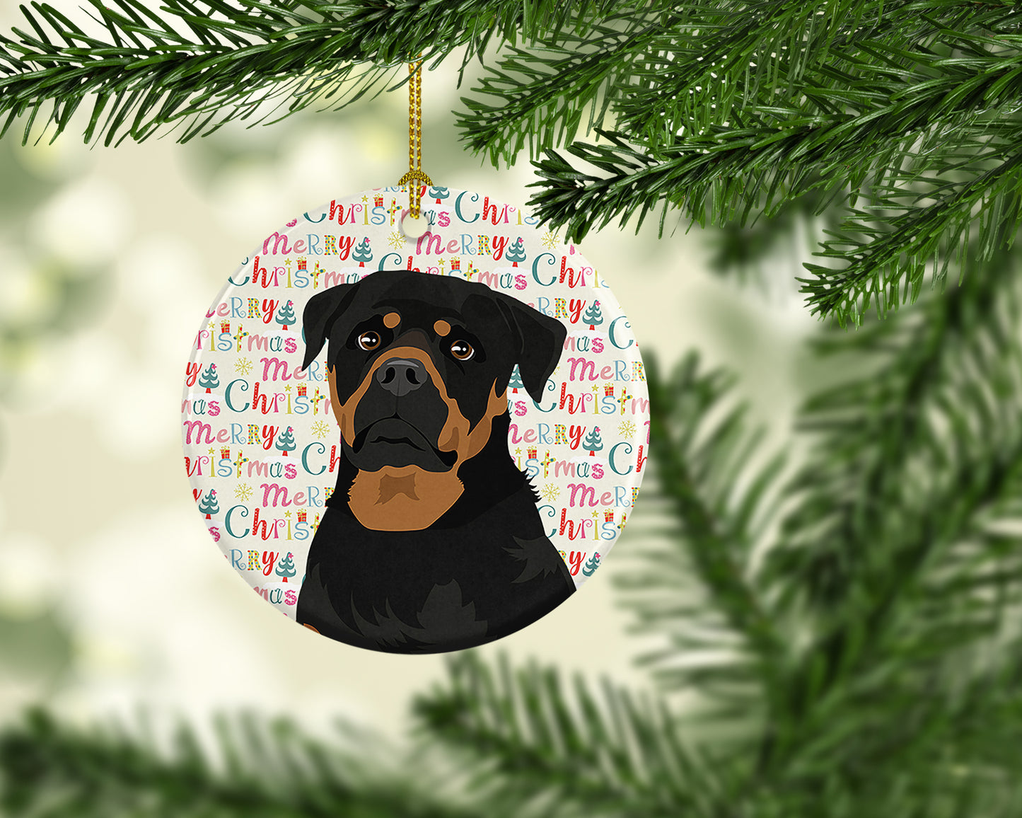 Rottweiler Black and Mahogany Christmas Ceramic Ornament