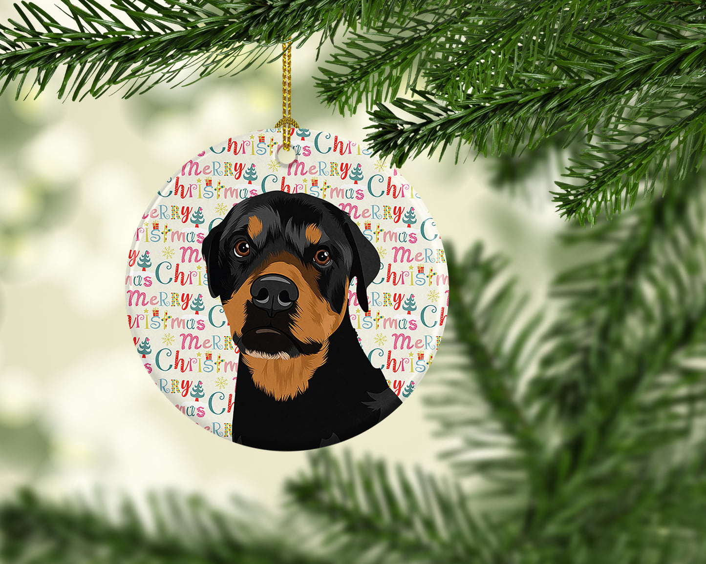 Rottweiler Black and Rust Christmas Ceramic Ornament