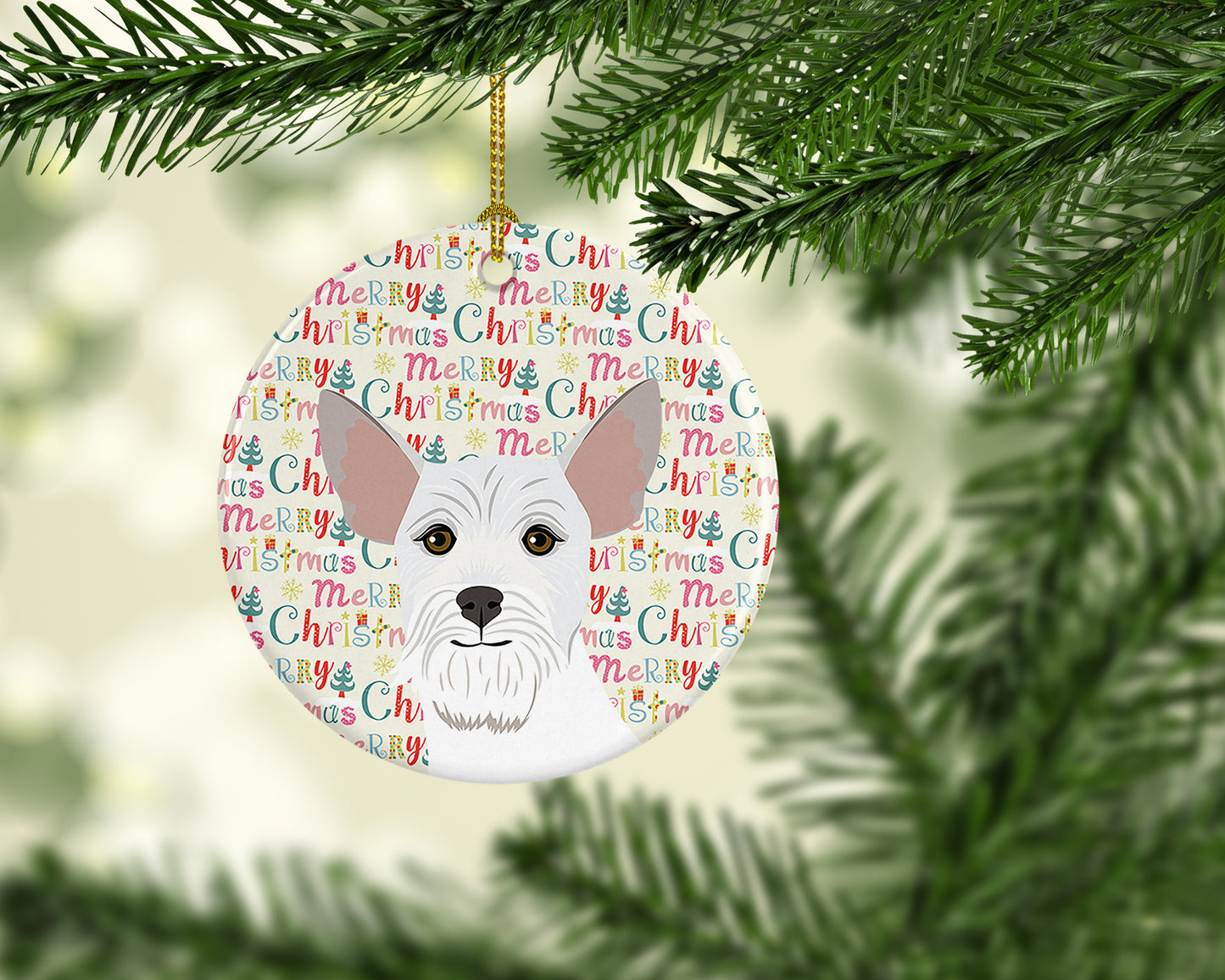 Schnauzer White #2 Christmas Ceramic Ornament