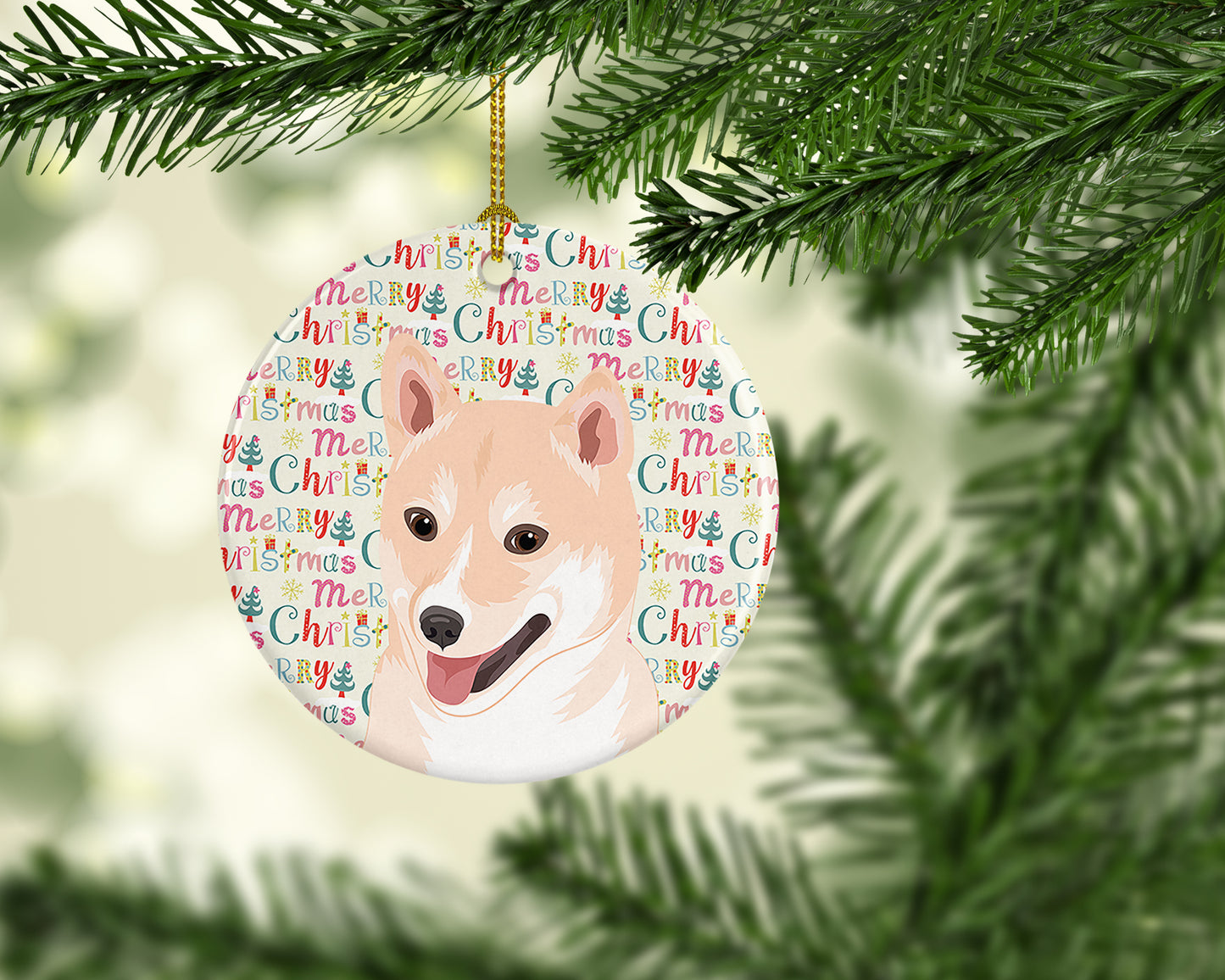 Shiba Inu Cream #2 Christmas Ceramic Ornament